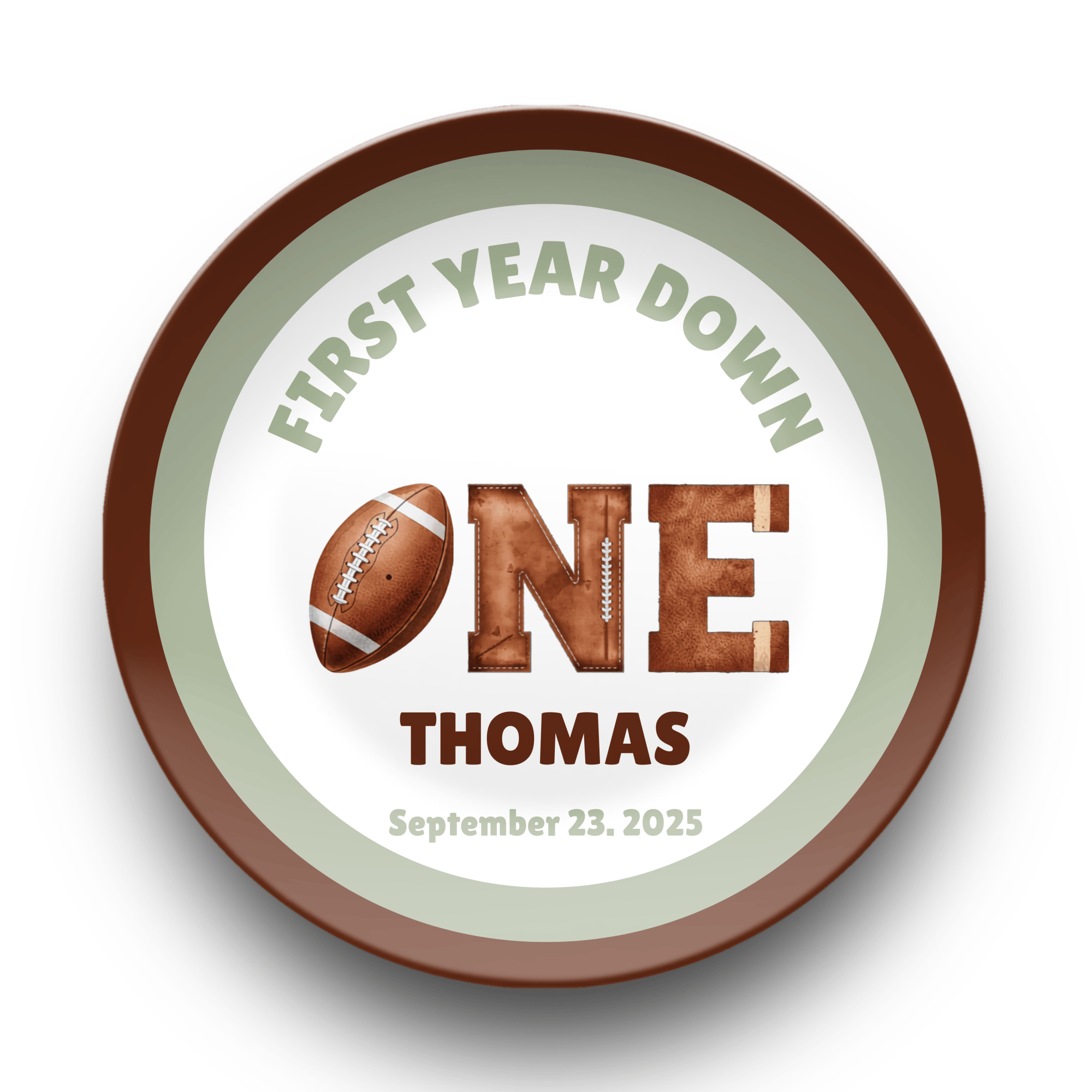First Year Down Football Birthday Plate by Lil Plate Shop