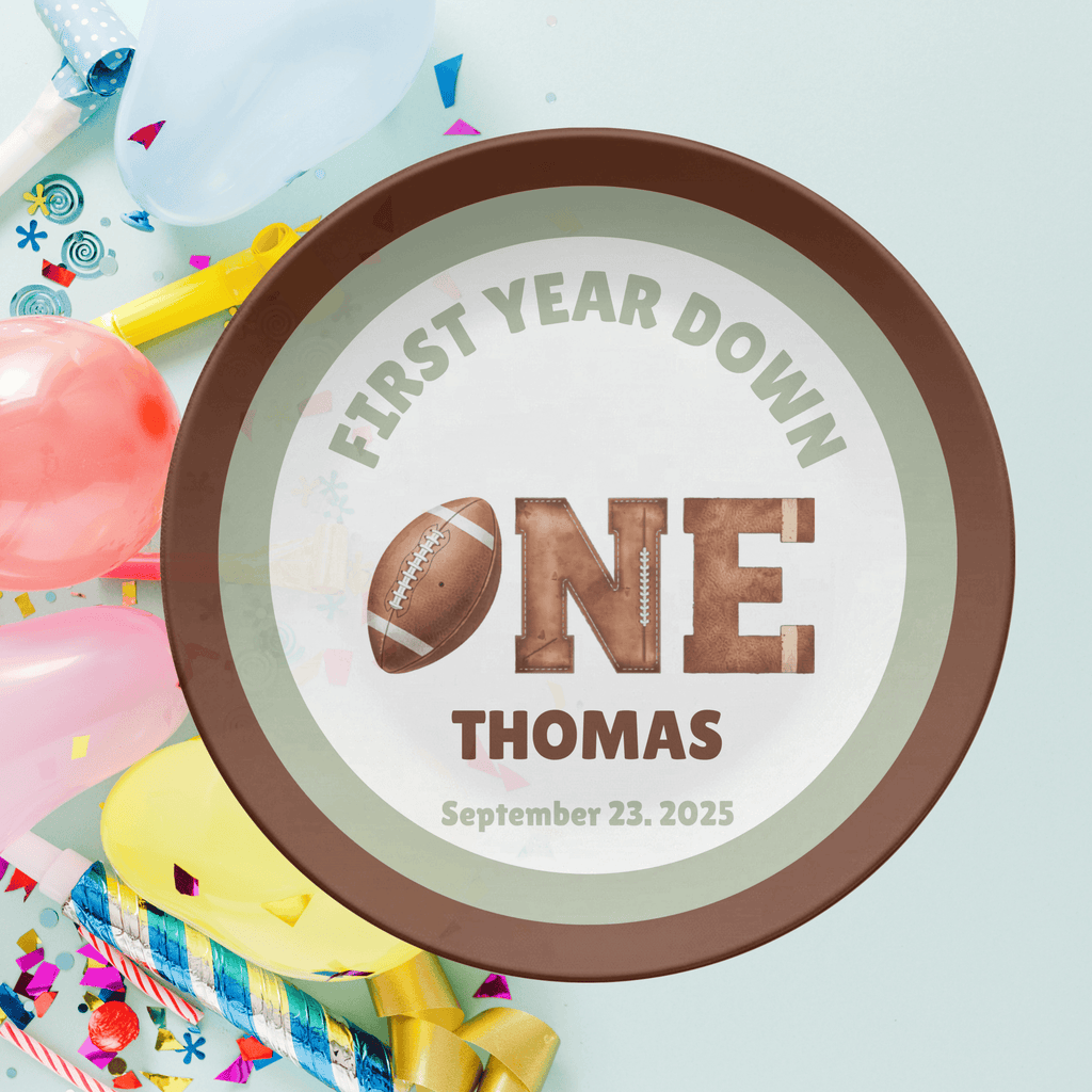 First Year Down Football Birthday Plate by Lil Plate Shop
