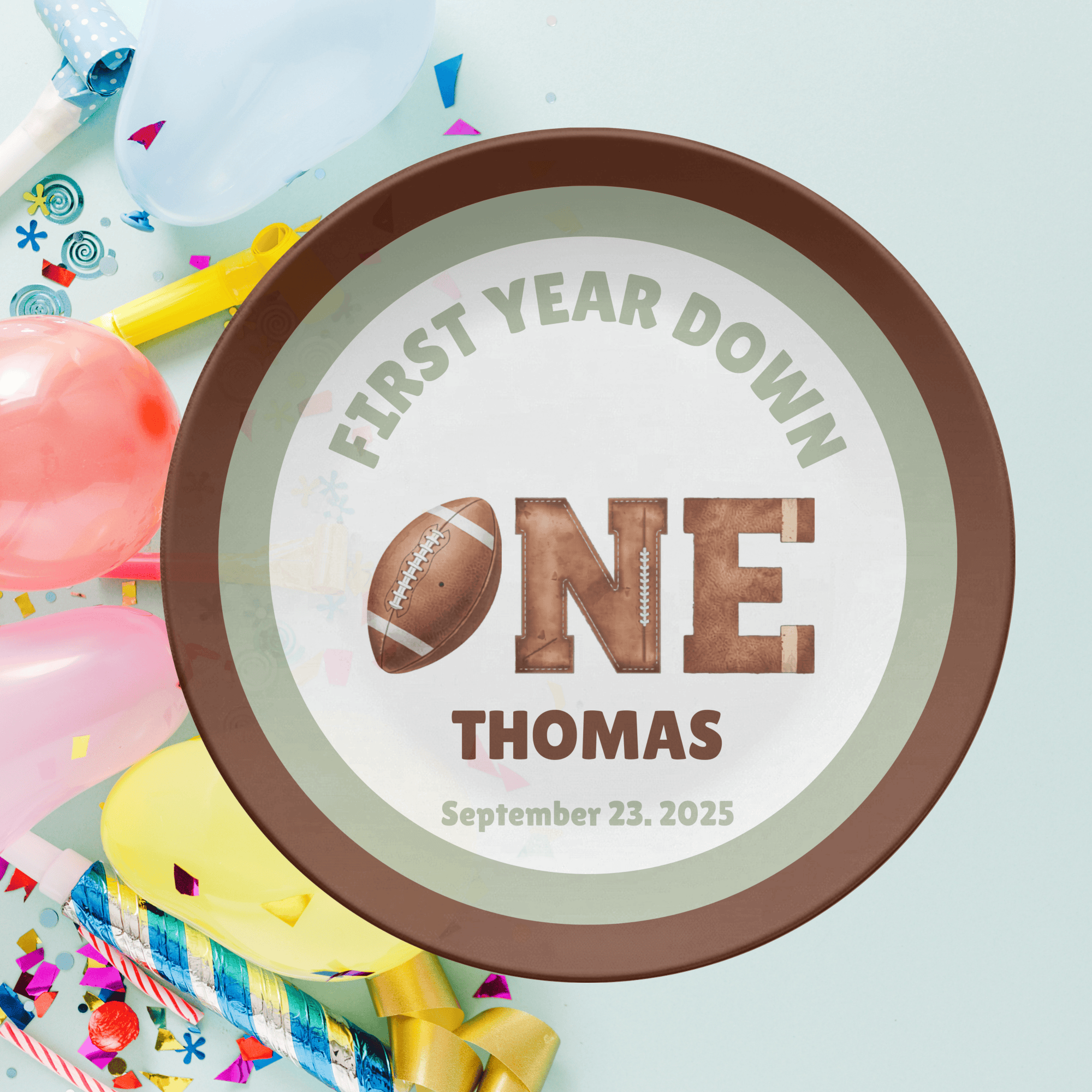 First Year Down Football Birthday Plate by Lil Plate Shop
