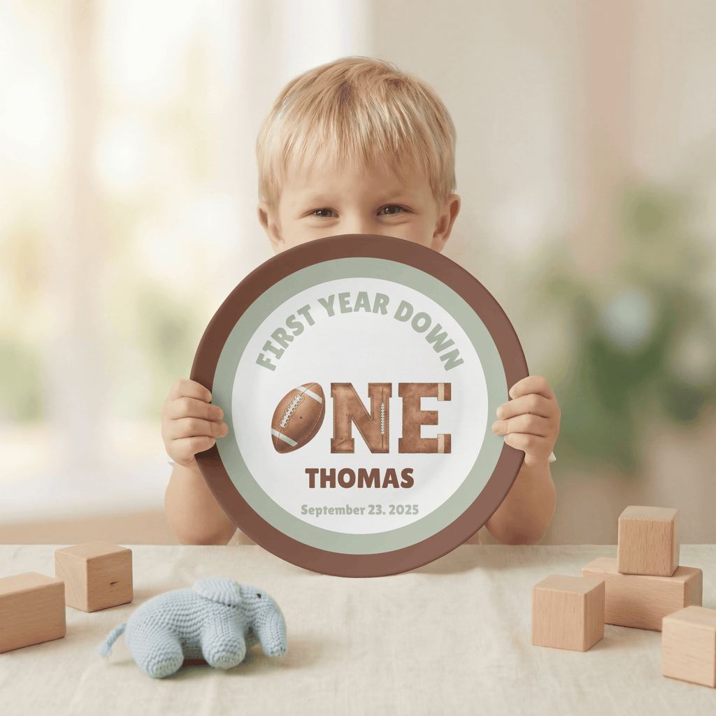 First Year Down Football Birthday Plate by Lil Plate Shop