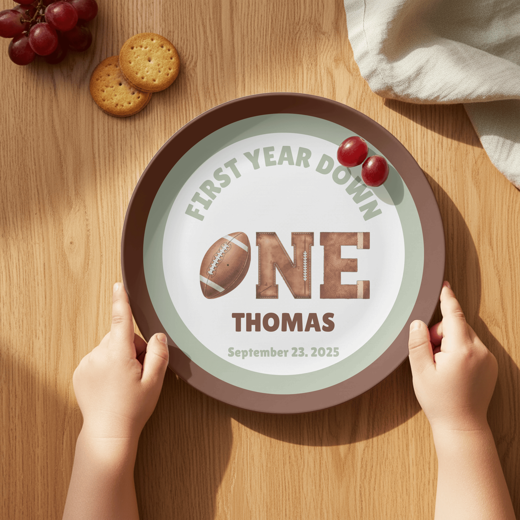 First Year Down Football Birthday Plate by Lil Plate Shop