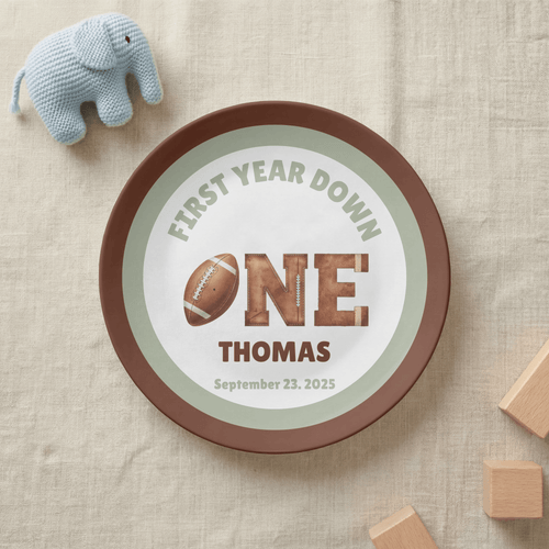 First Year Down Football Birthday Plate by Lil Plate Shop