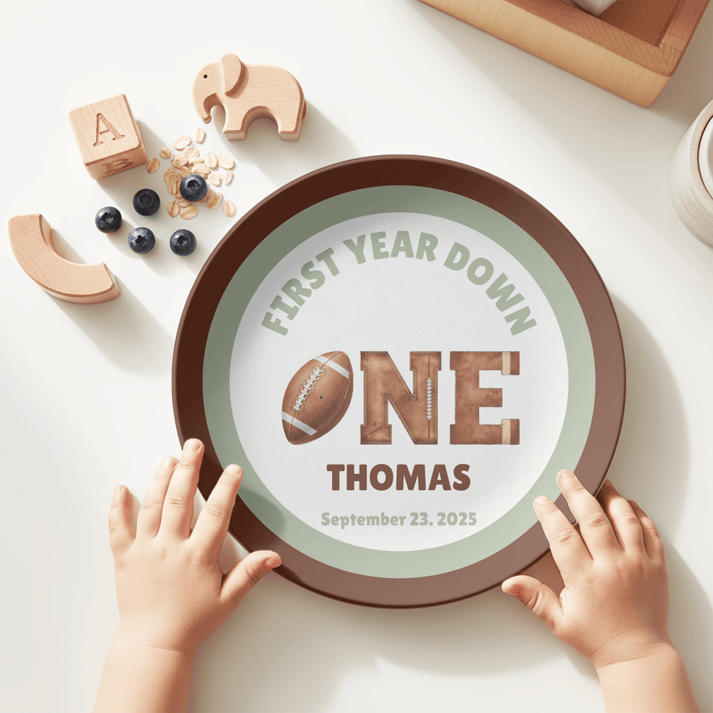 First Year Down Football Birthday Plate by Lil Plate Shop
