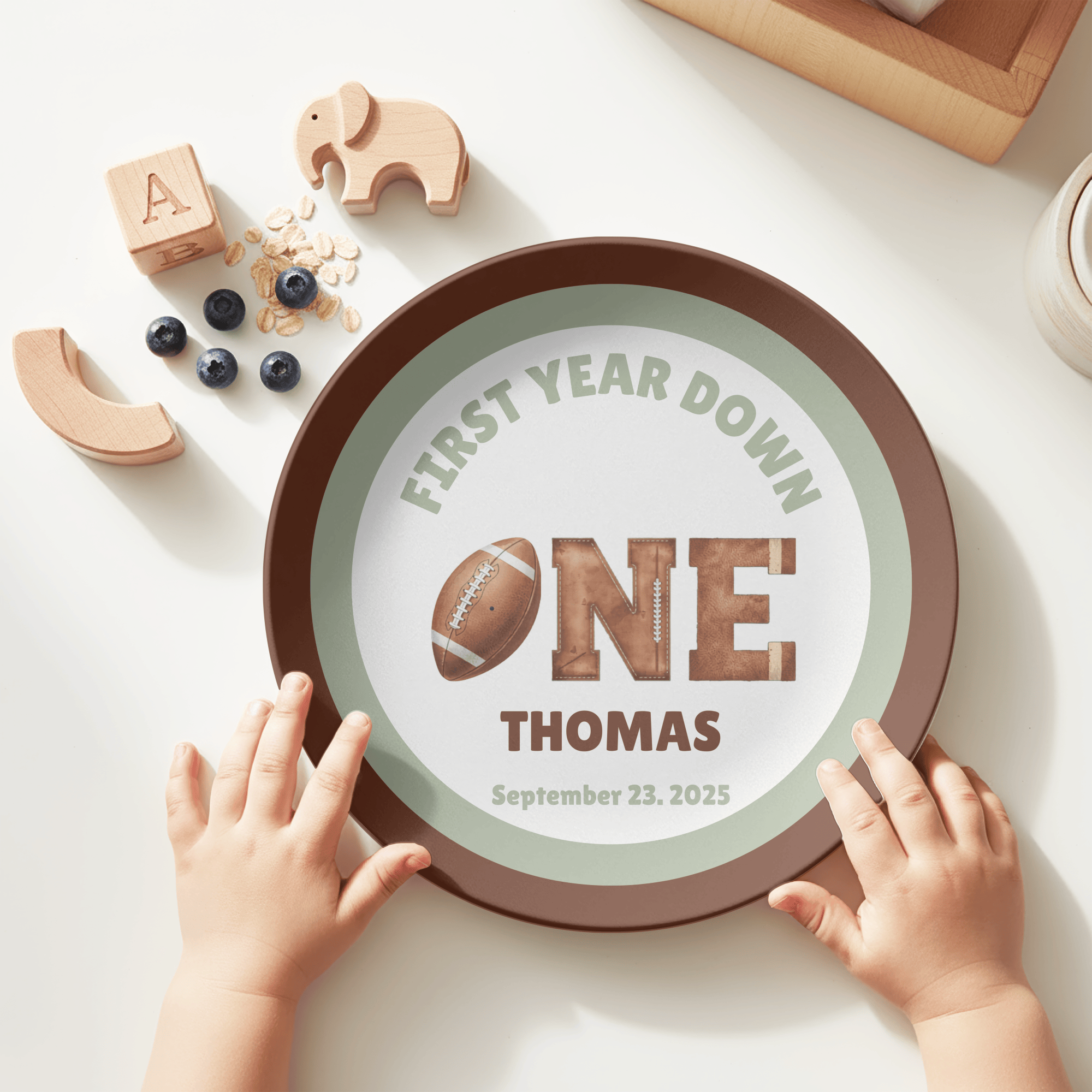 First Year Down Football Birthday Plate by Lil Plate Shop