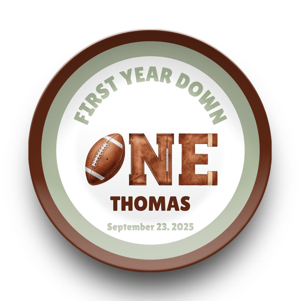 First Year Down Football Birthday Plate by Lil Plate Shop