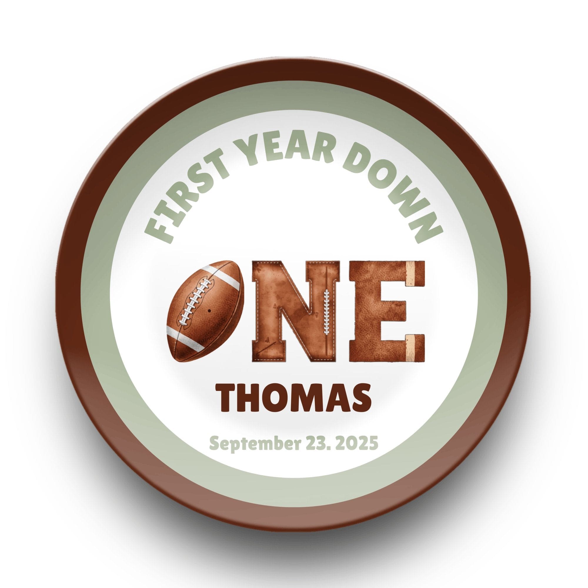 First Year Down Football Birthday Plate by Lil Plate Shop