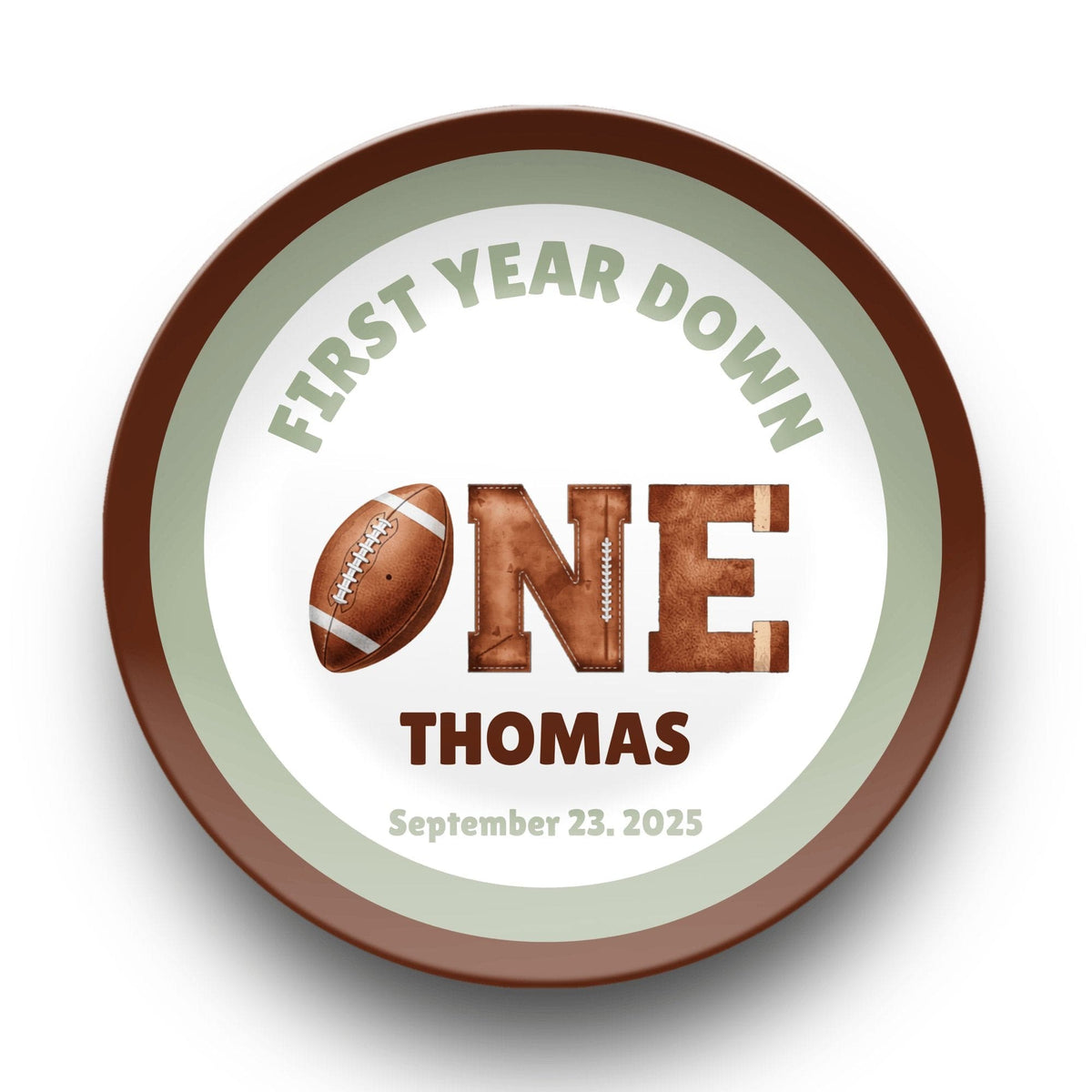 First Year Down Football Birthday Plate by Lil Plate Shop