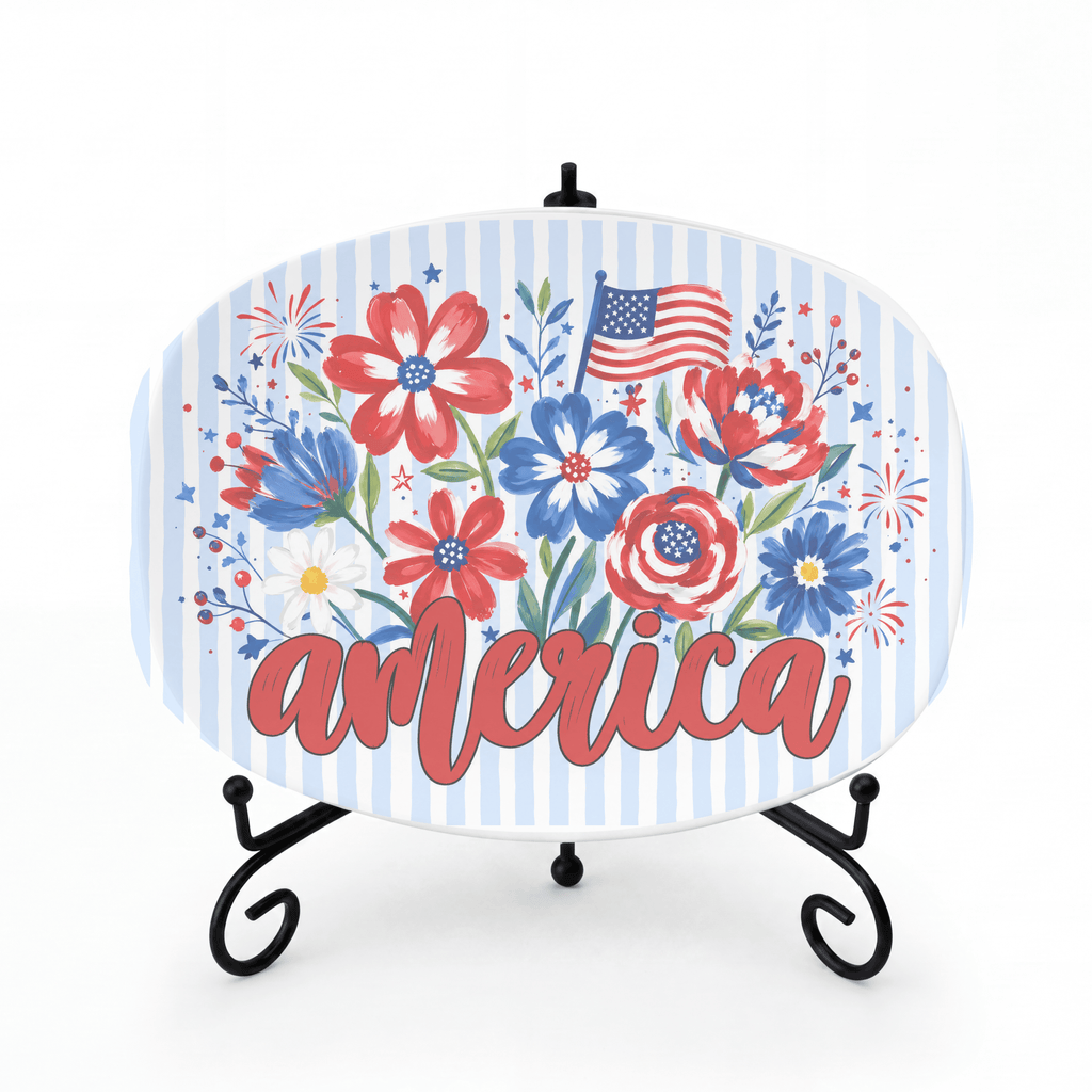 Floral America Patriotic Platter Platter + Stand + Gift Box by Lil Plate Shop