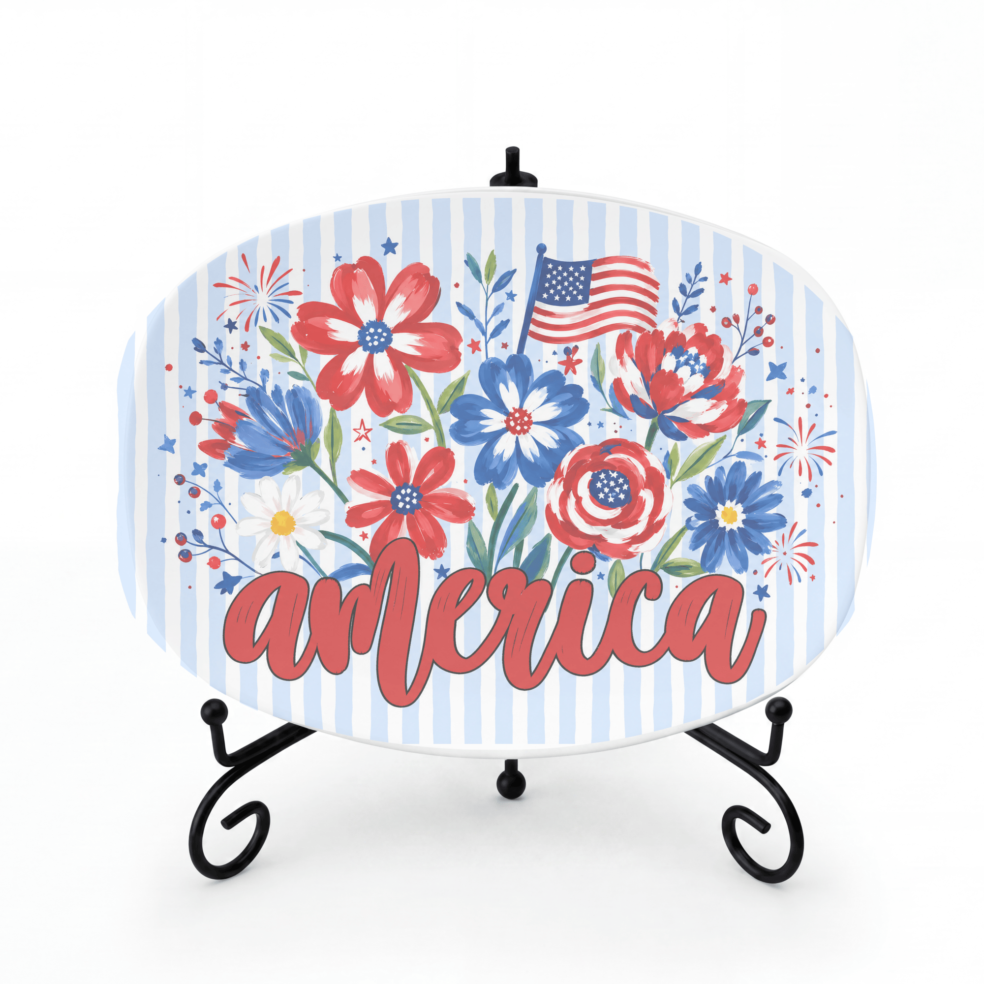 Floral America Patriotic Platter Platter + Stand + Gift Box by Lil Plate Shop