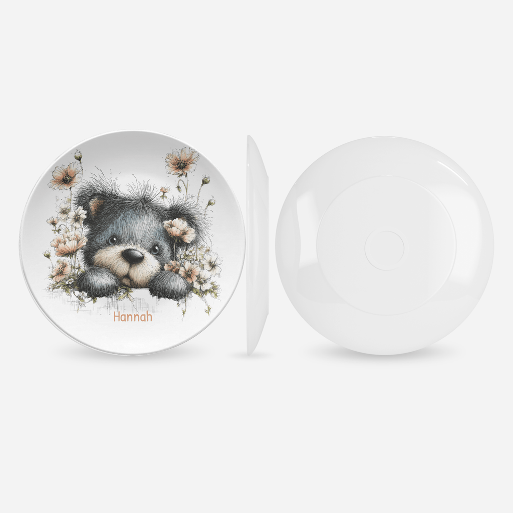 Floral Peeking Bear Plate by Lil Plate Shop