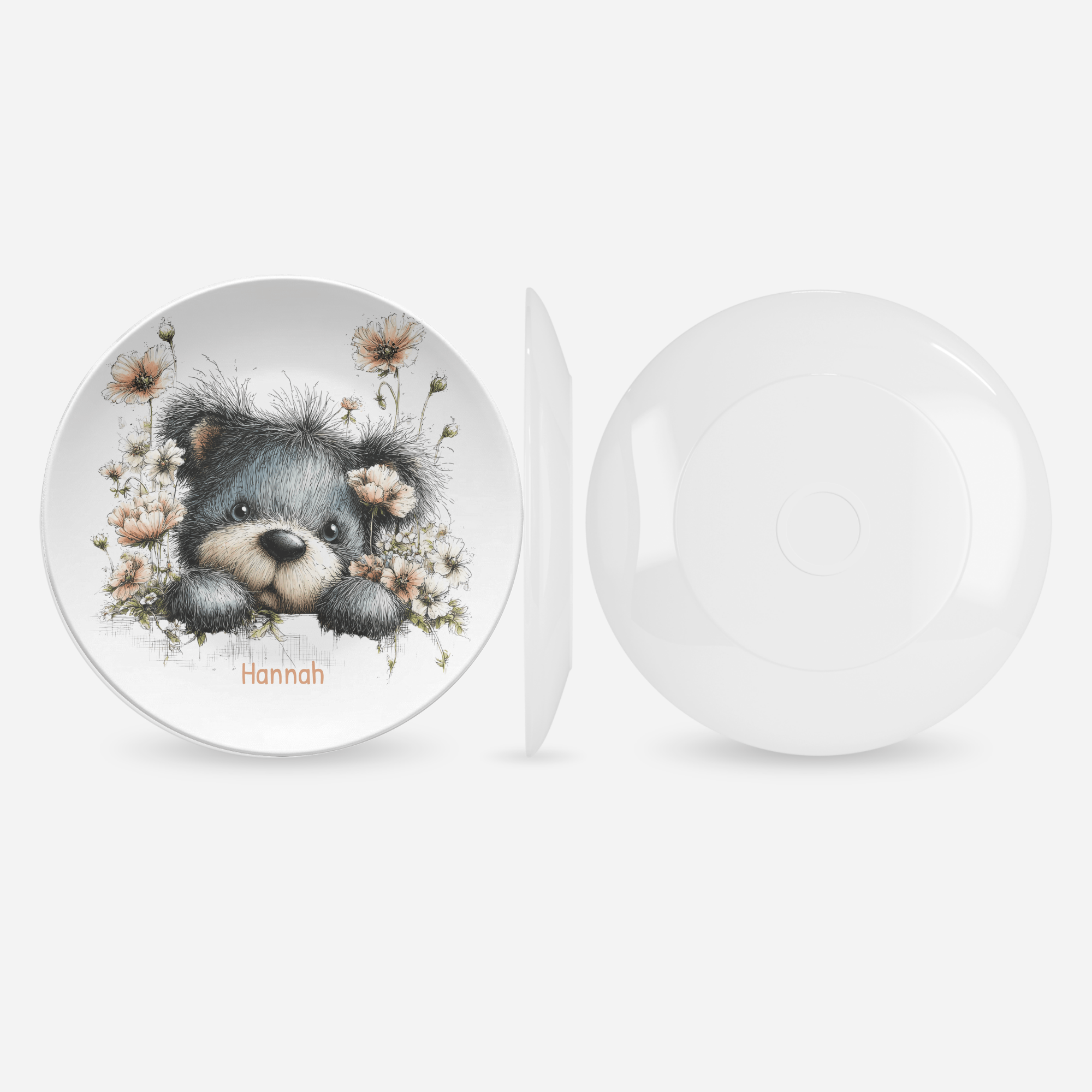 Floral Peeking Bear Plate by Lil Plate Shop