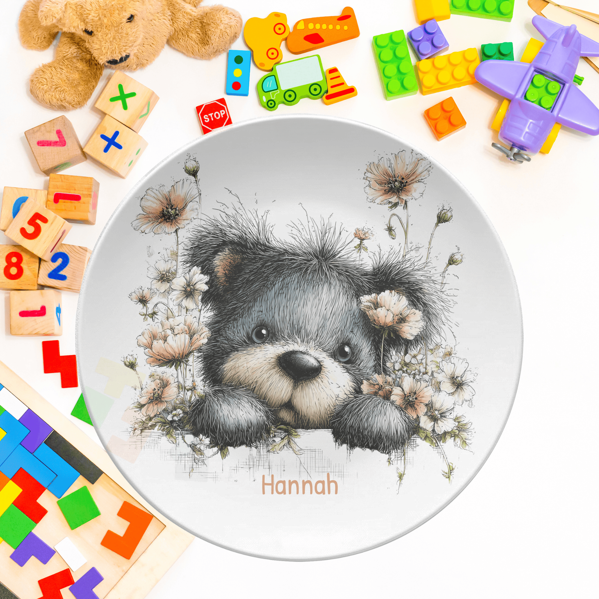 Floral Peeking Bear Plate by Lil Plate Shop