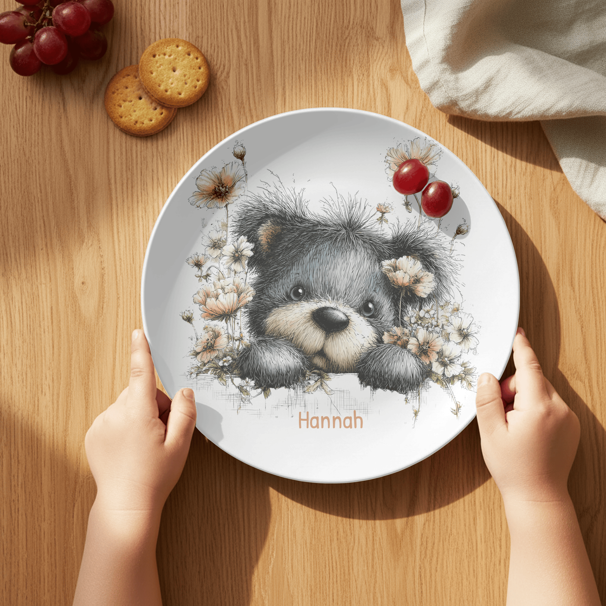 Floral Peeking Bear Plate by Lil Plate Shop