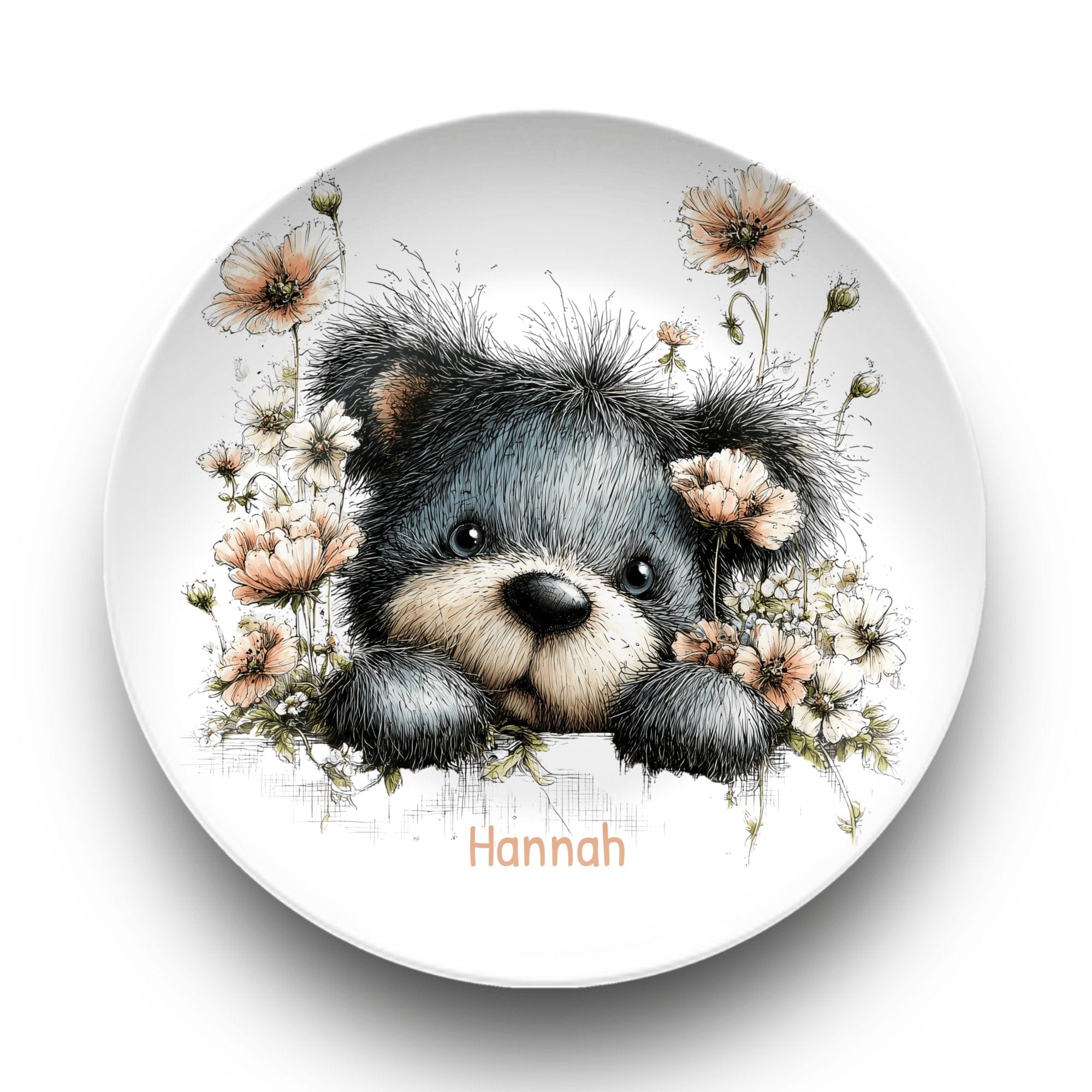 Floral Peeking Bear Plate by Lil Plate Shop