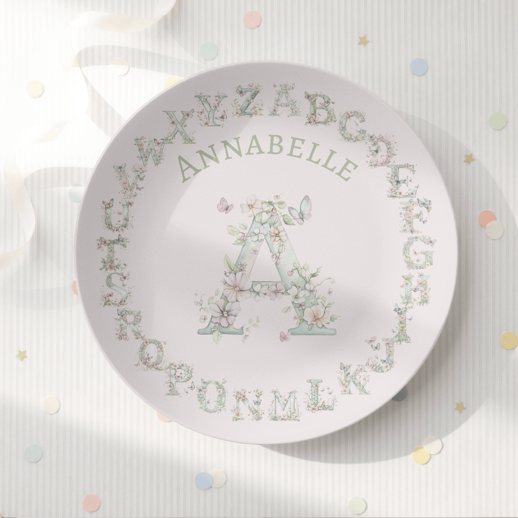 Floral Watercolor Alphabet Plate by Lil Plate Shop