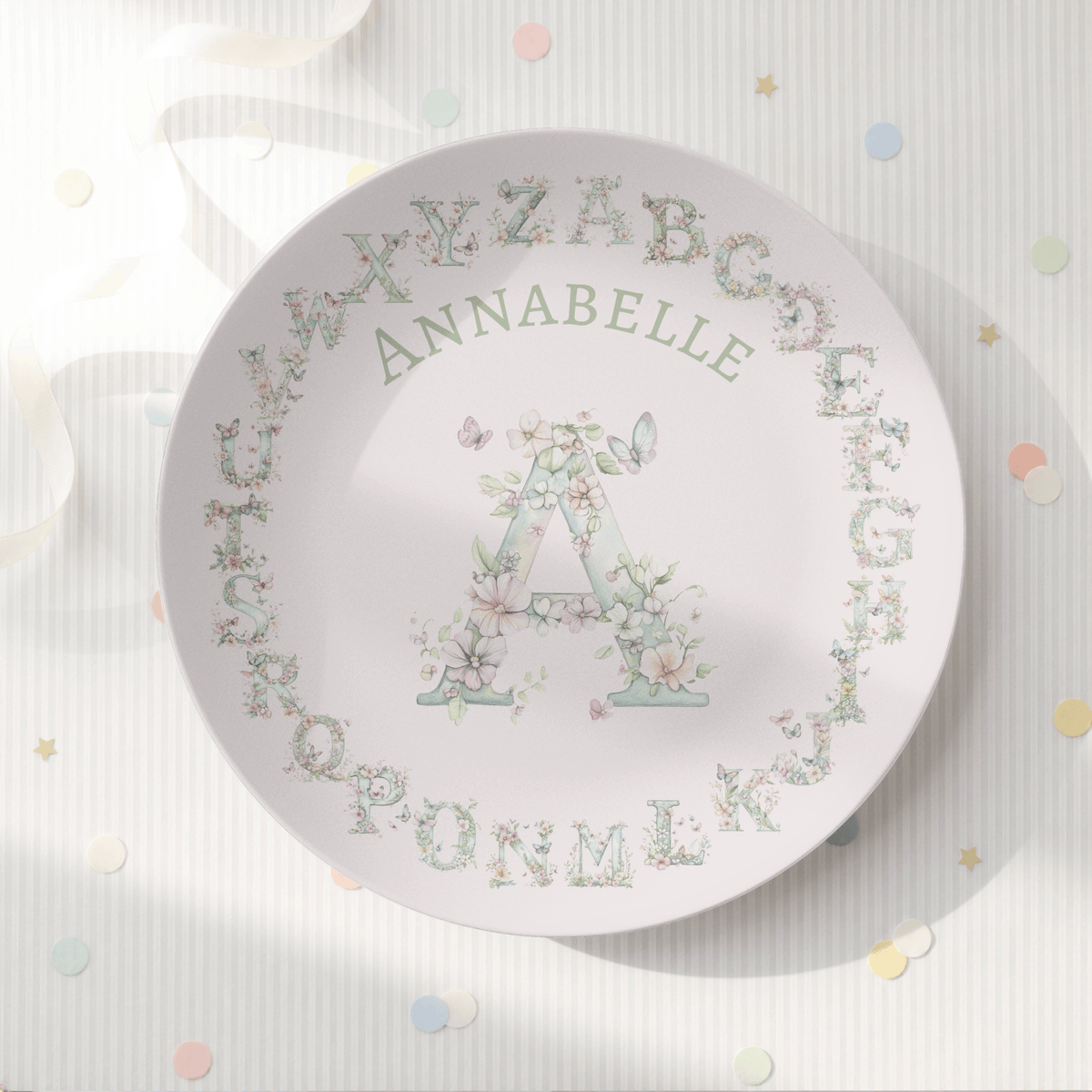 Floral Watercolor Alphabet Plate by Lil Plate Shop