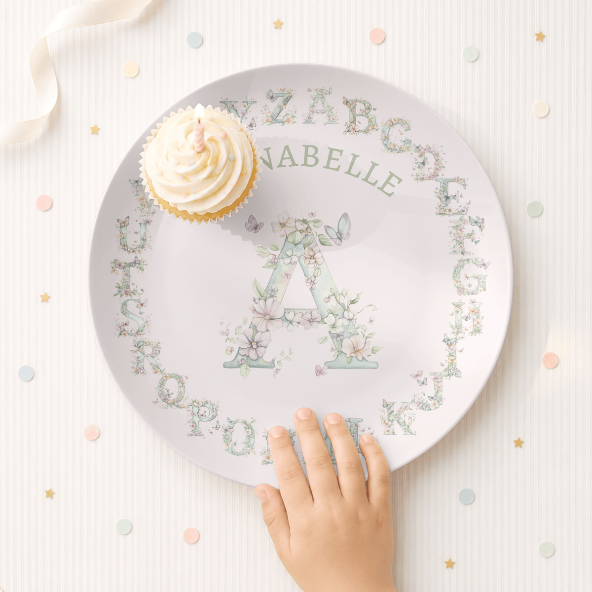 Floral Watercolor Alphabet Plate by Lil Plate Shop