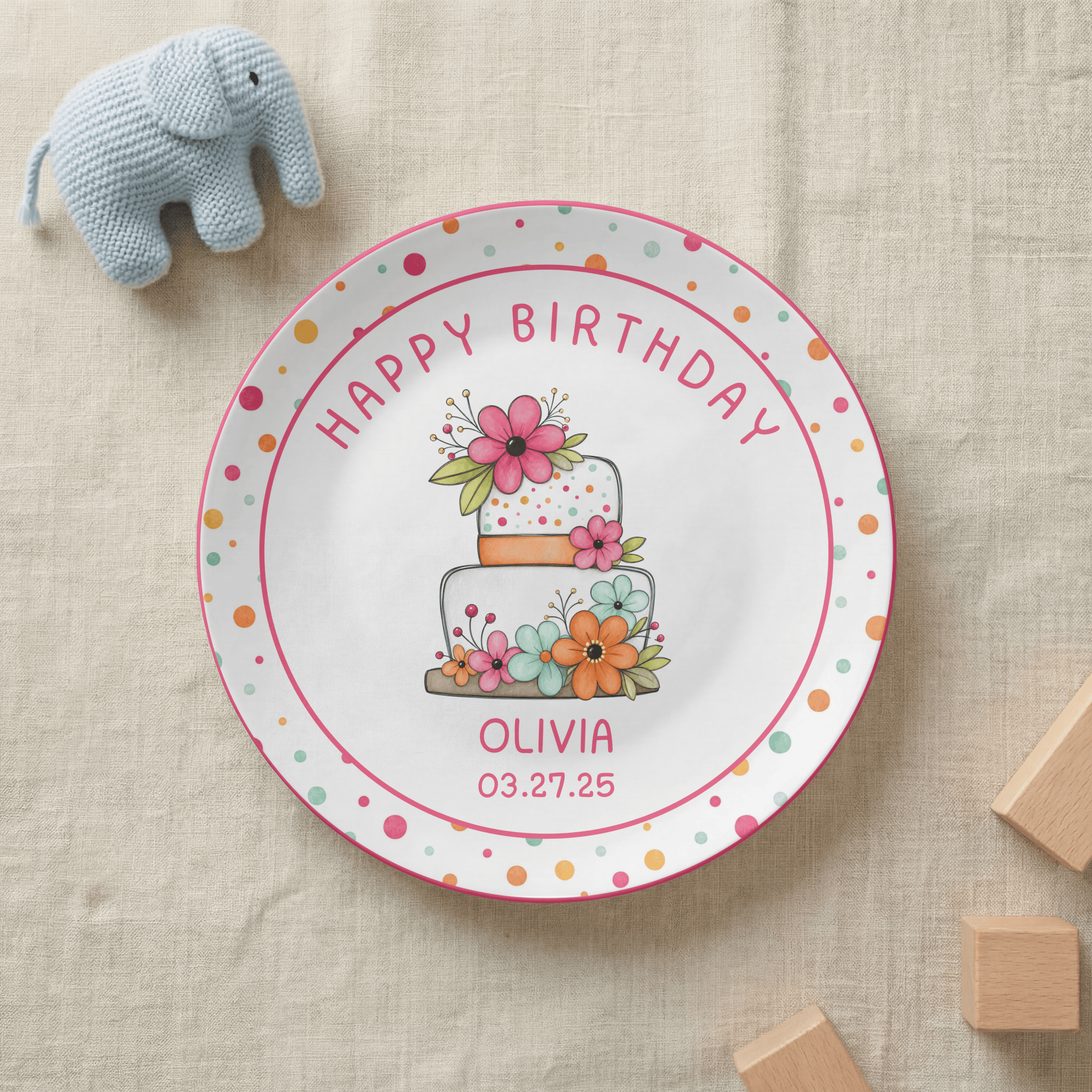Fun Floral Cake Birthday Plate by Lil Plate Shop