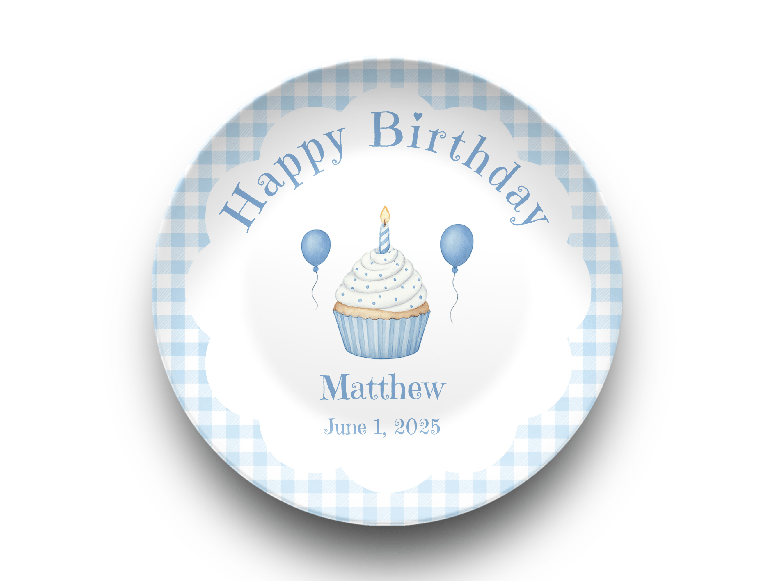 Gingham Birthday Cupcake Plate Blue by Lil Plate Shop