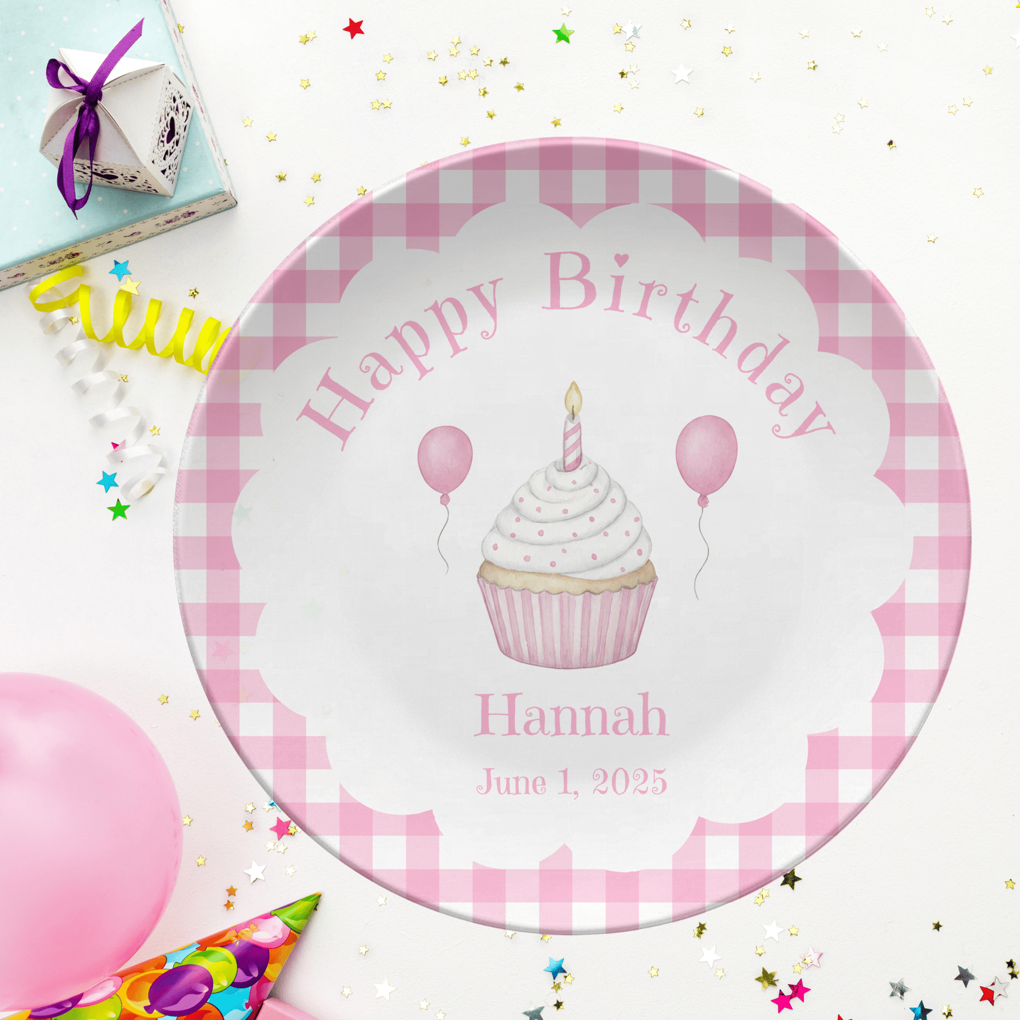 Gingham Birthday Cupcake Plate by Lil Plate Shop