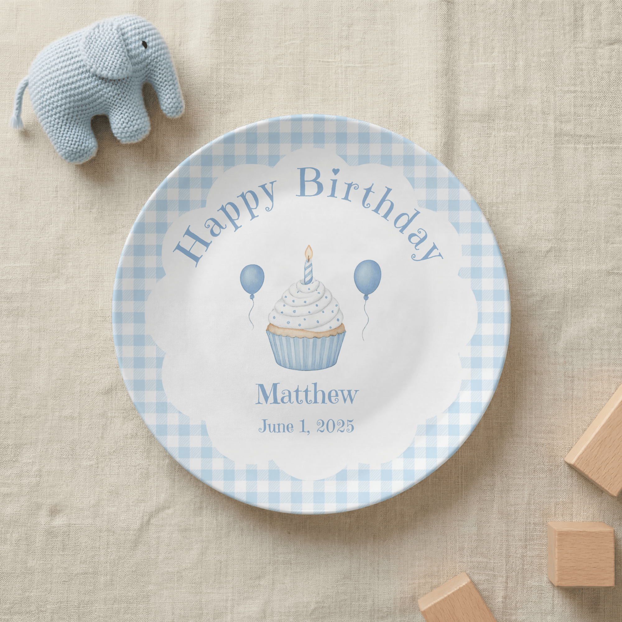 Gingham Birthday Cupcake Plate by Lil Plate Shop