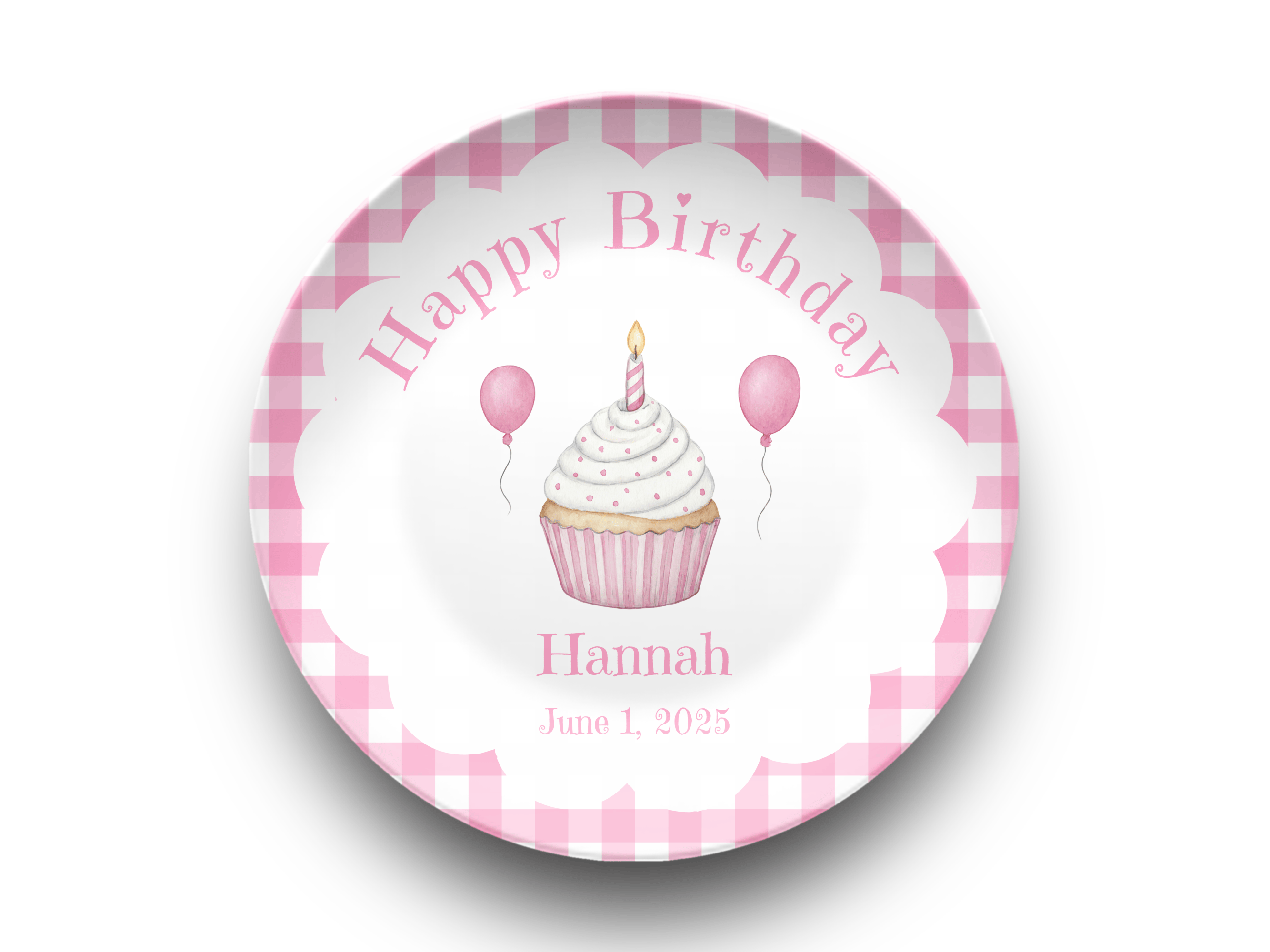 Gingham Birthday Cupcake Plate Pink by Lil Plate Shop