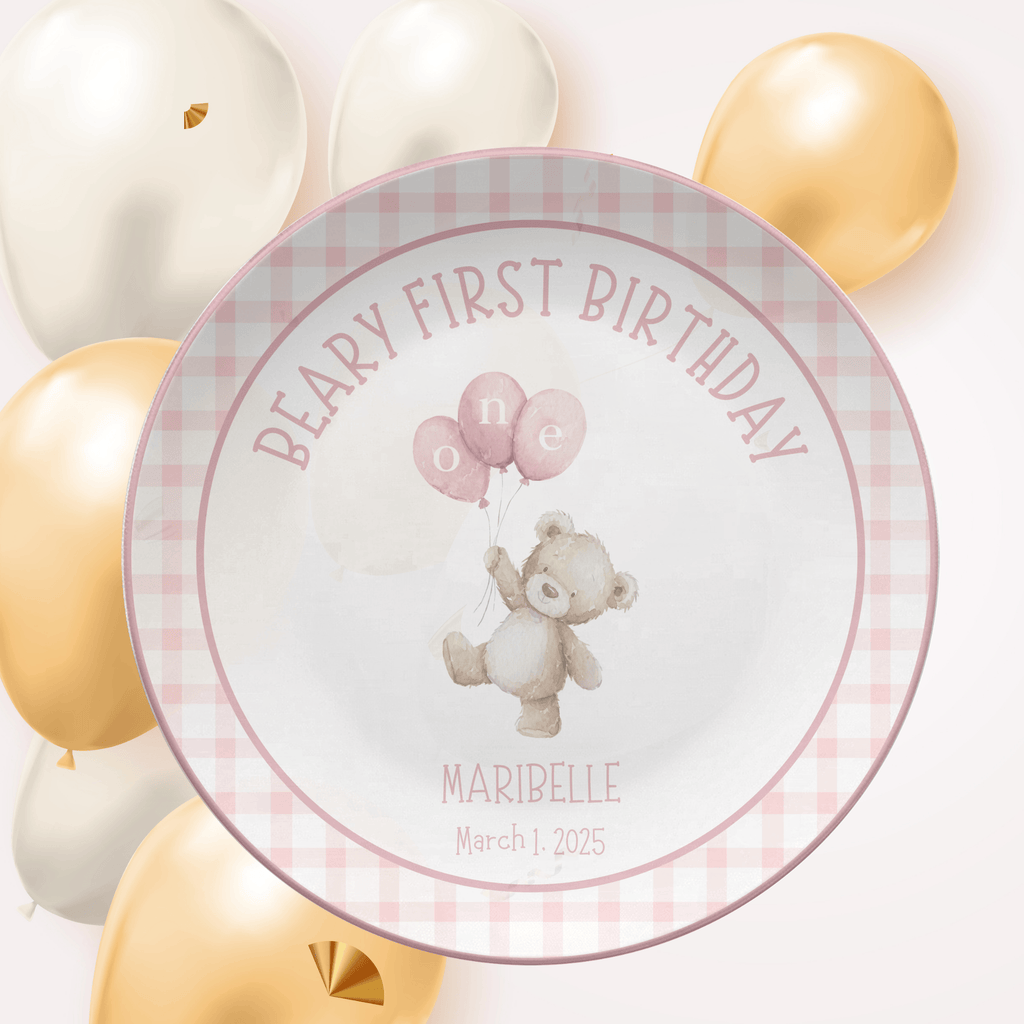 Girl Beary First Birthday Plate by Lil Plate Shop