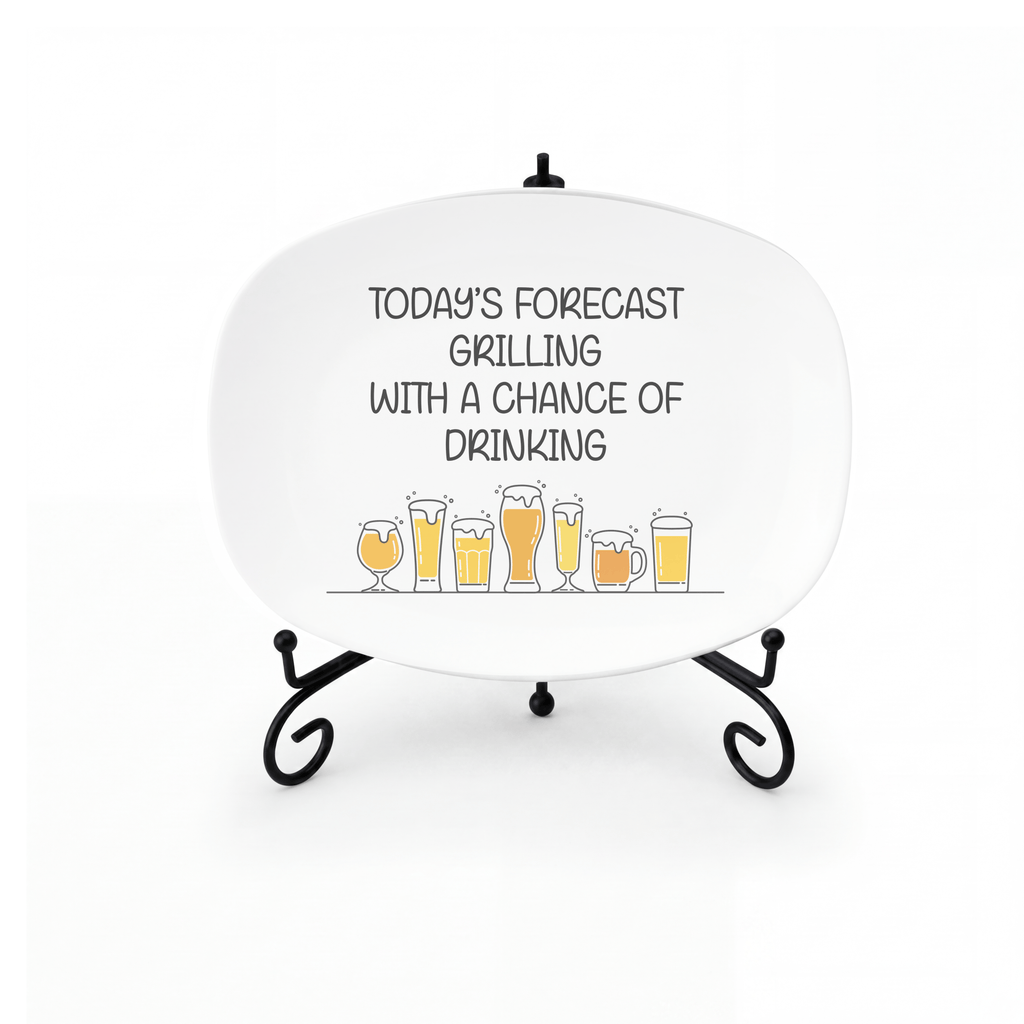 Grilling and Drinking Serving Platter Platter + Stand + Gift Box by Lil Plate Shop