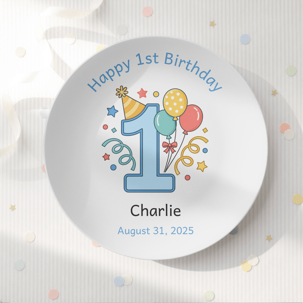 Happy 1st Birthday Balloon Plate Plate With Stand by Lil Plate Shop