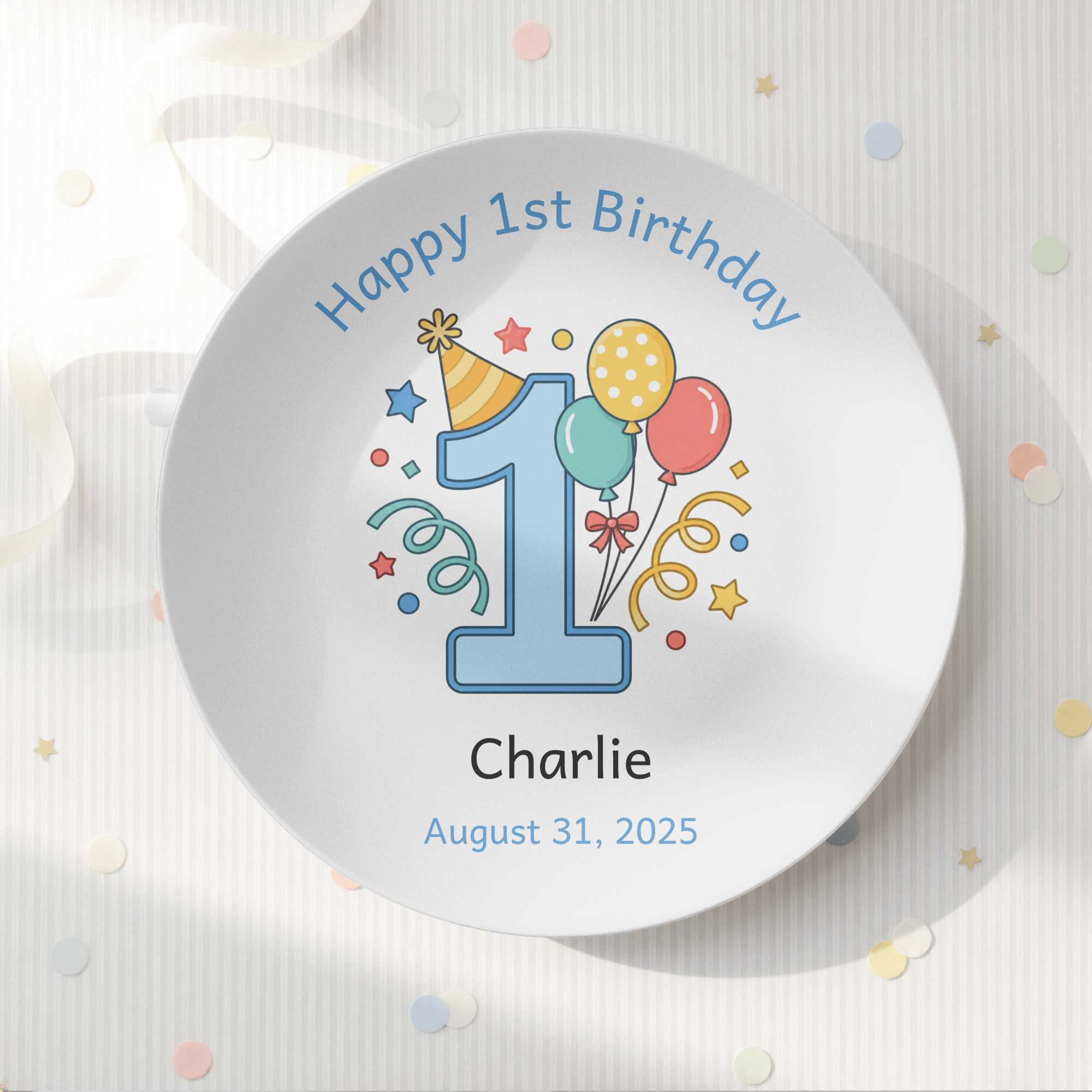 Happy 1st Birthday Balloon Plate Plate With Stand by Lil Plate Shop
