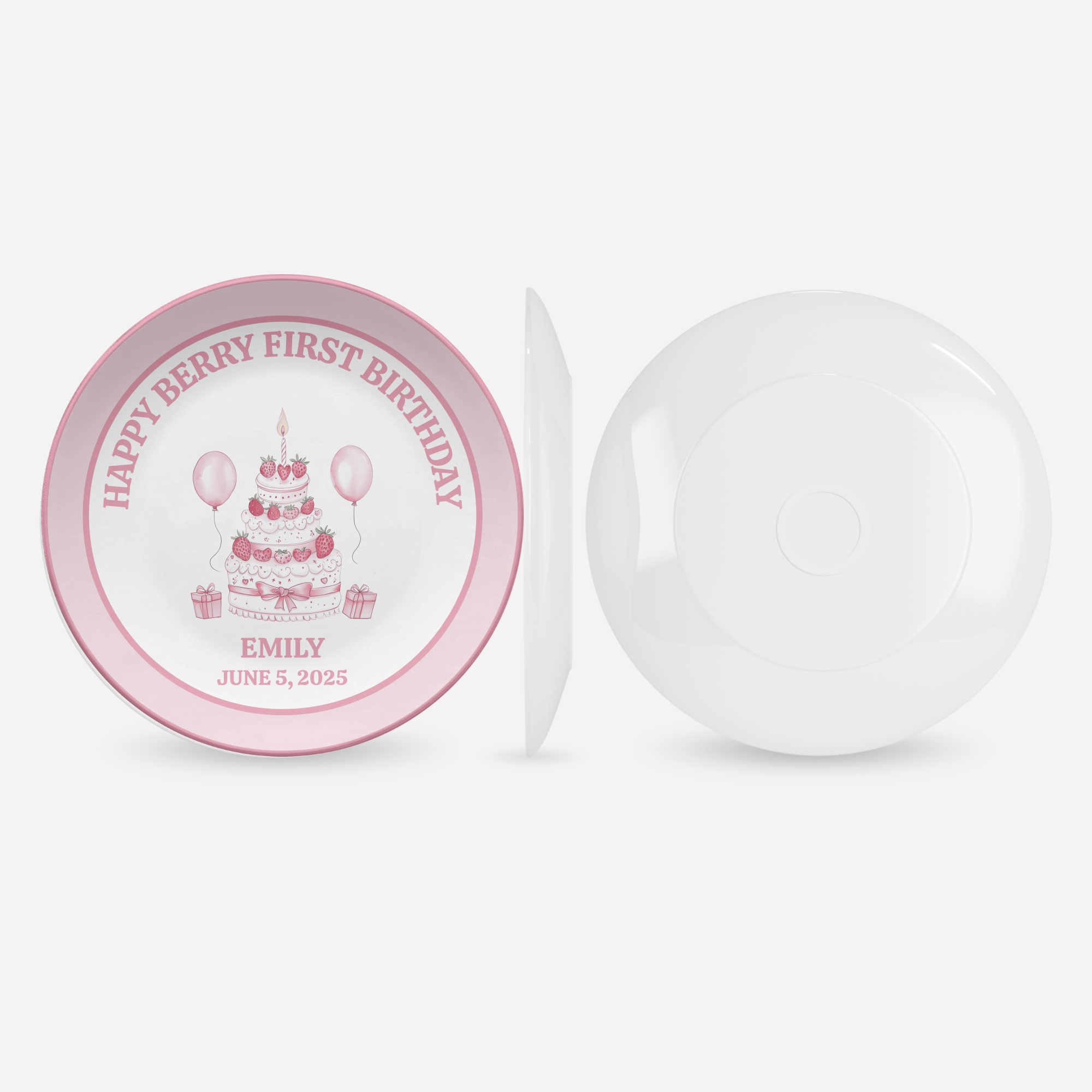Happy Berry First Pink Plate by Lil Plate Shop