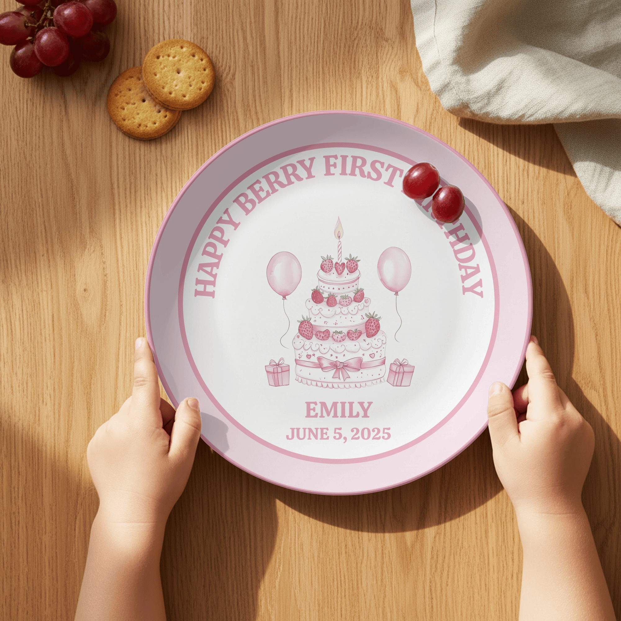 Happy Berry First Pink Plate by Lil Plate Shop