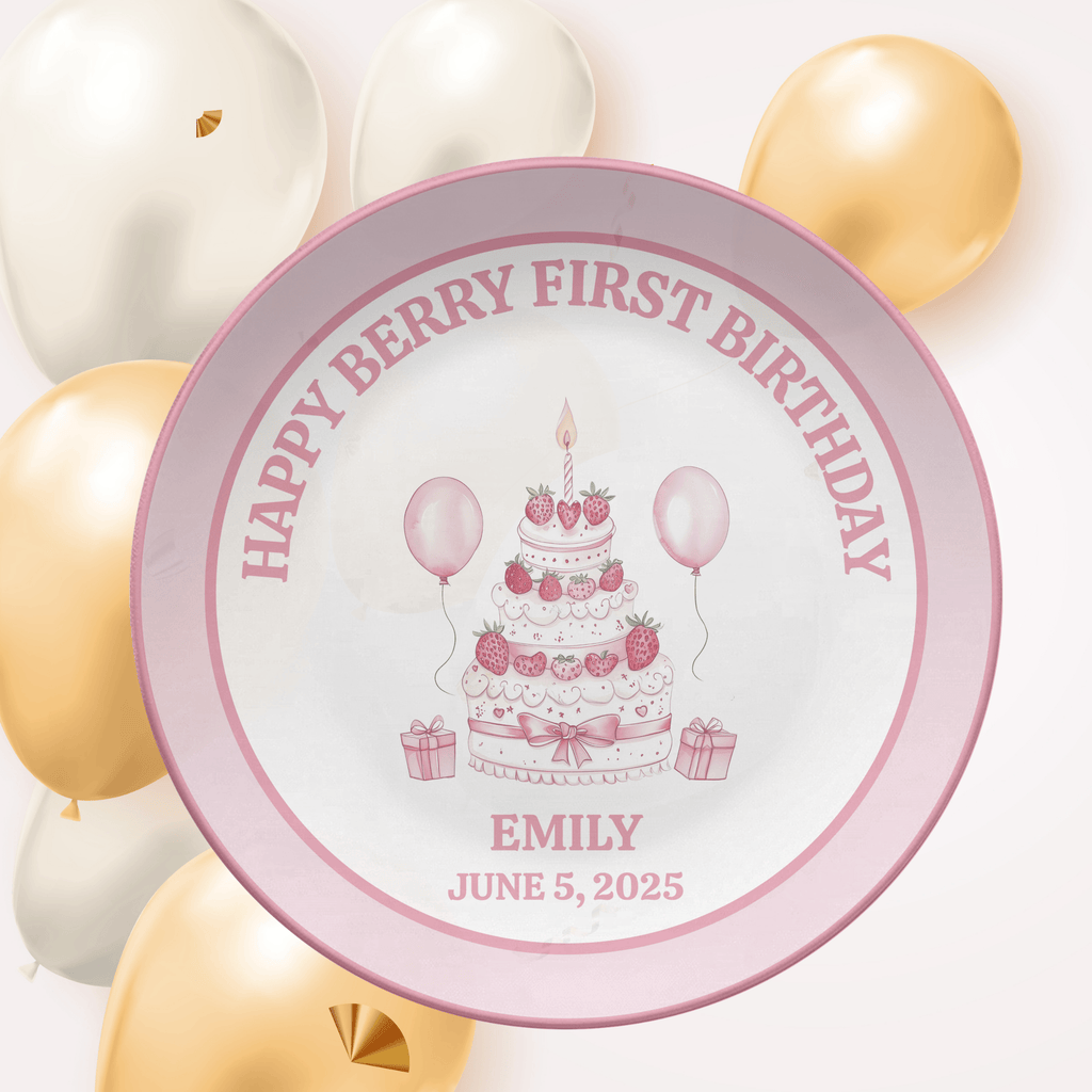 Happy Berry First Pink Plate by Lil Plate Shop