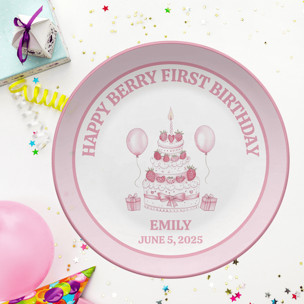 Happy Berry First Pink Plate by Lil Plate Shop