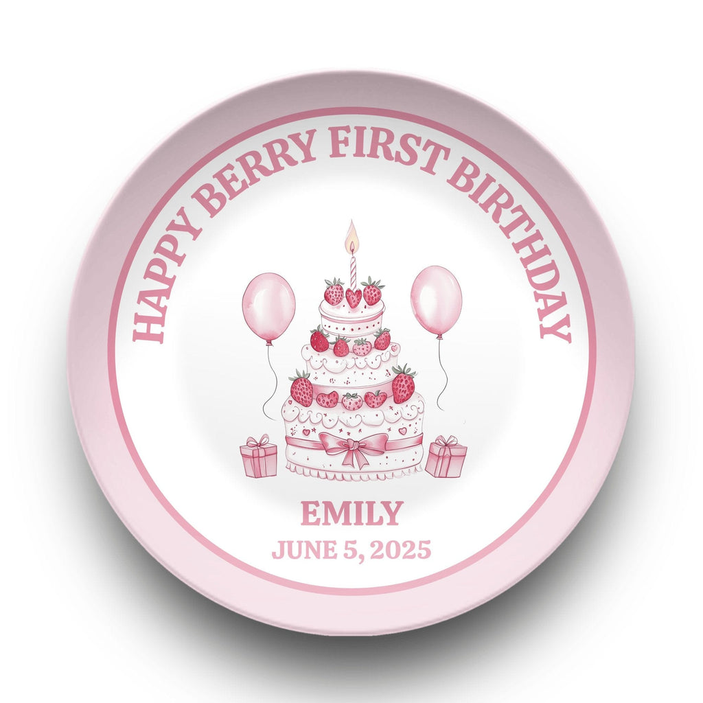 Happy Berry First Pink Plate by Lil Plate Shop