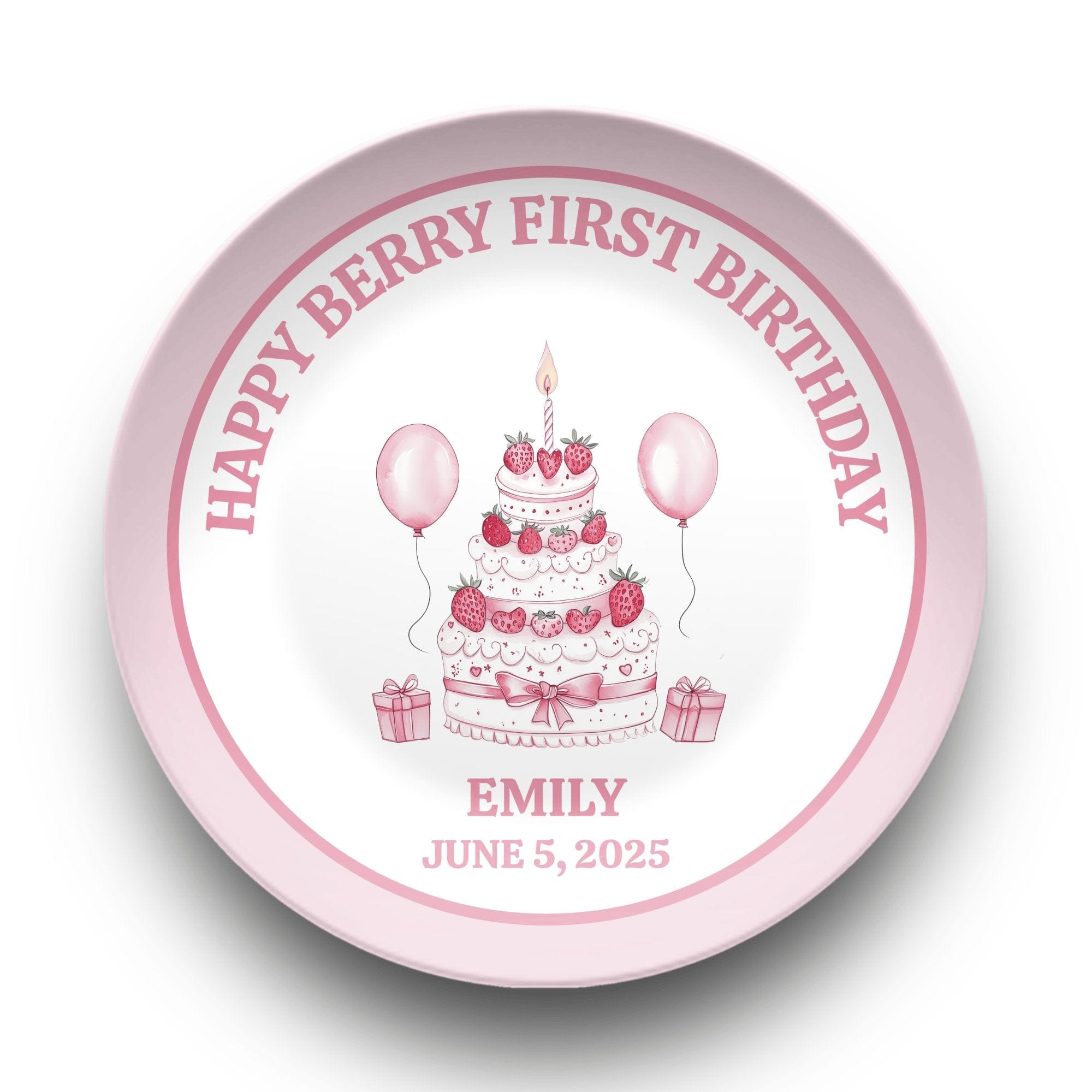 Happy Berry First Pink Plate by Lil Plate Shop