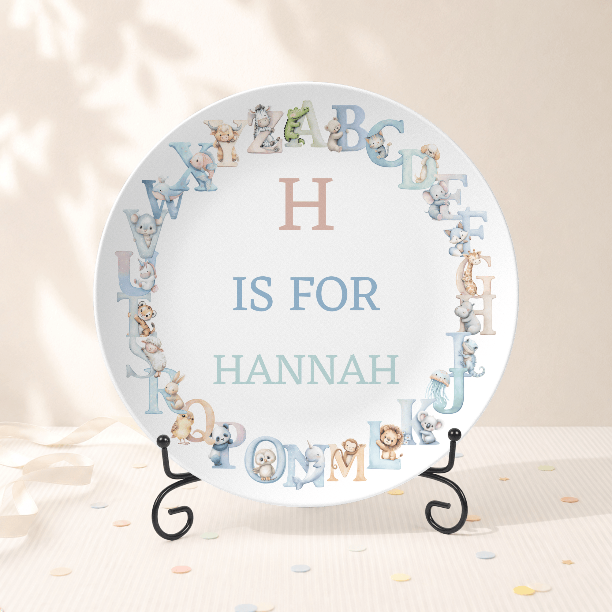 Pastel Animal Alphabet Plate Plate With Stand by Lil Plate Shop