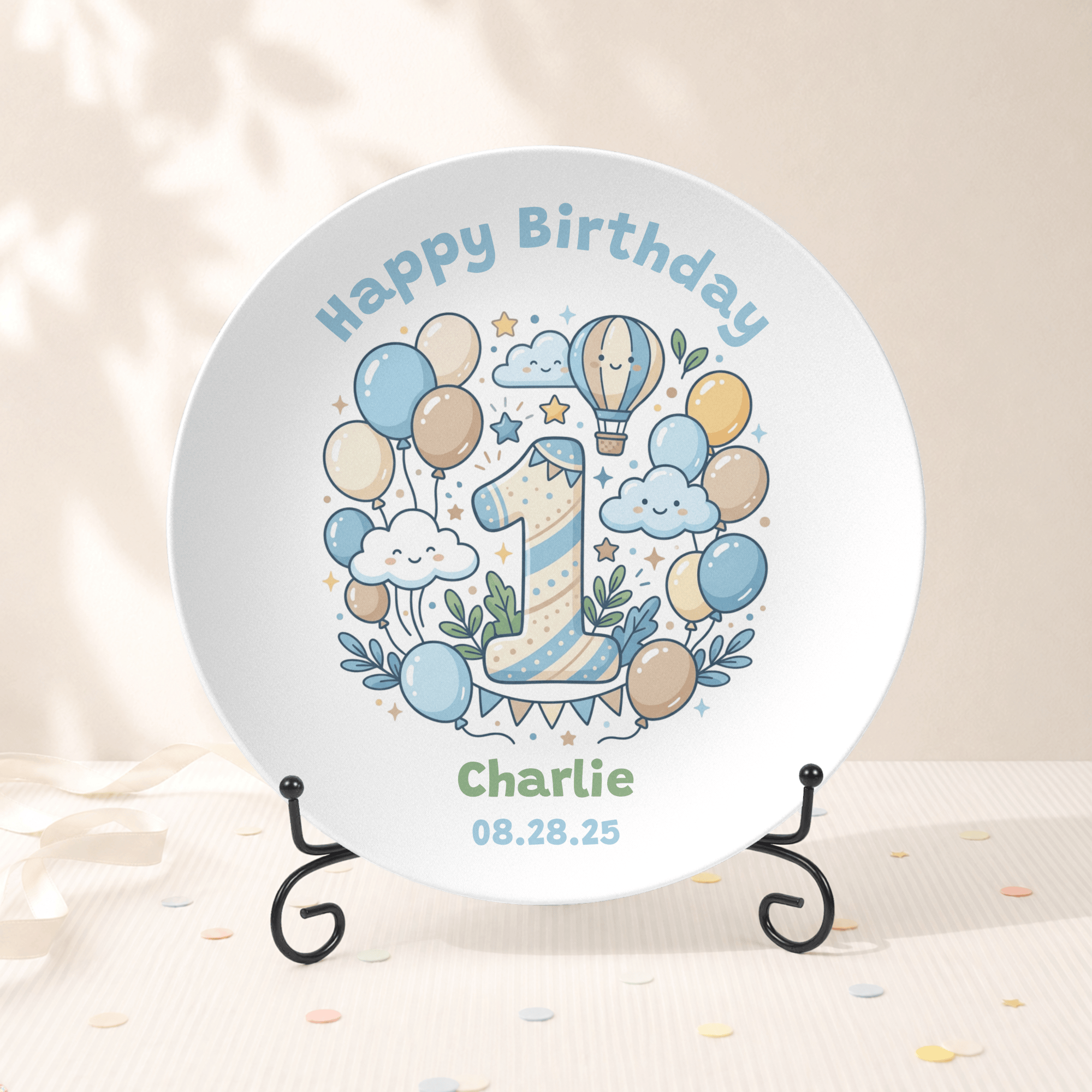 Personalized 1st Birthday Balloon Plate Plate With Stand by Lil Plate Shop