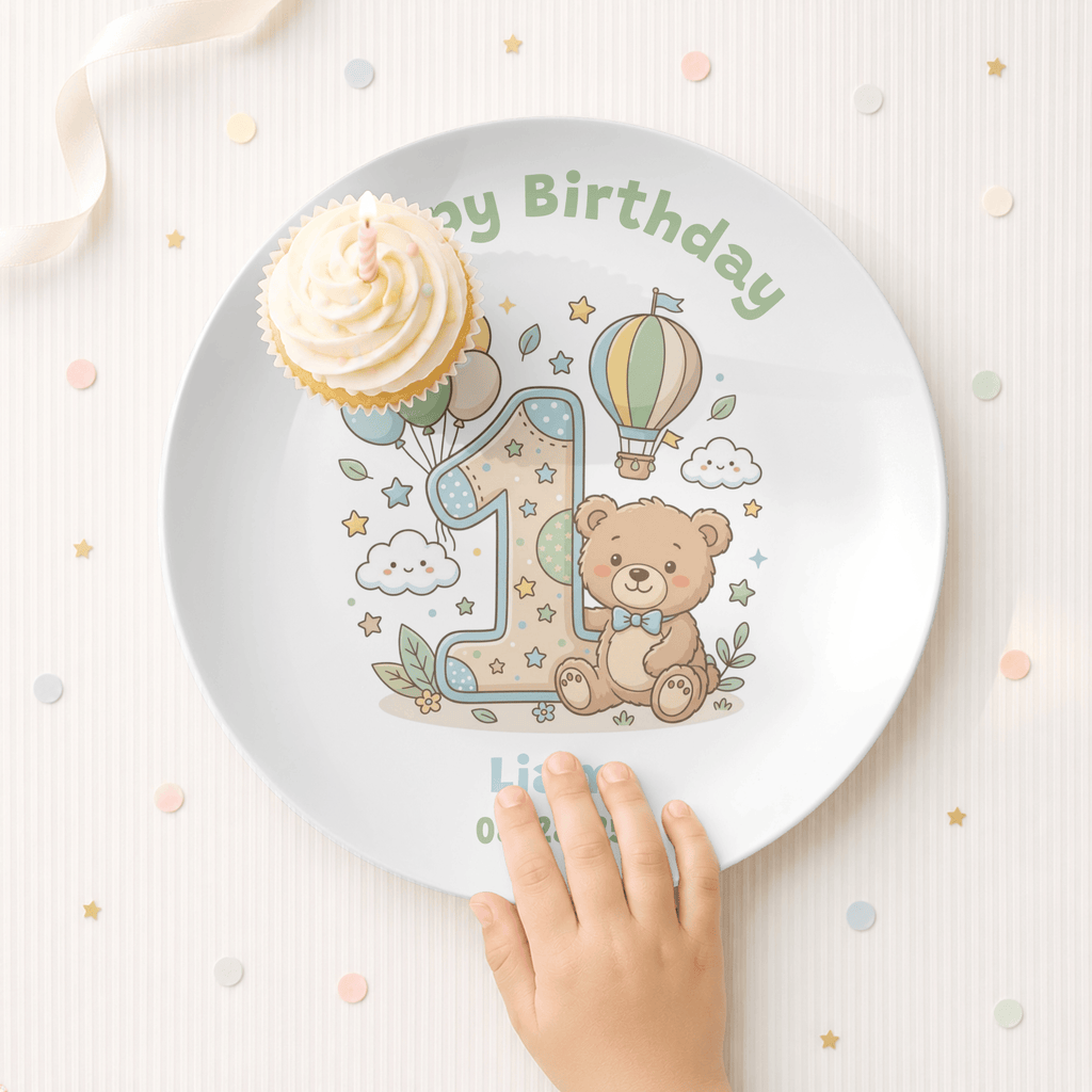 Personalized 1st Birthday Bear Balloon Plate by Lil Plate Shop