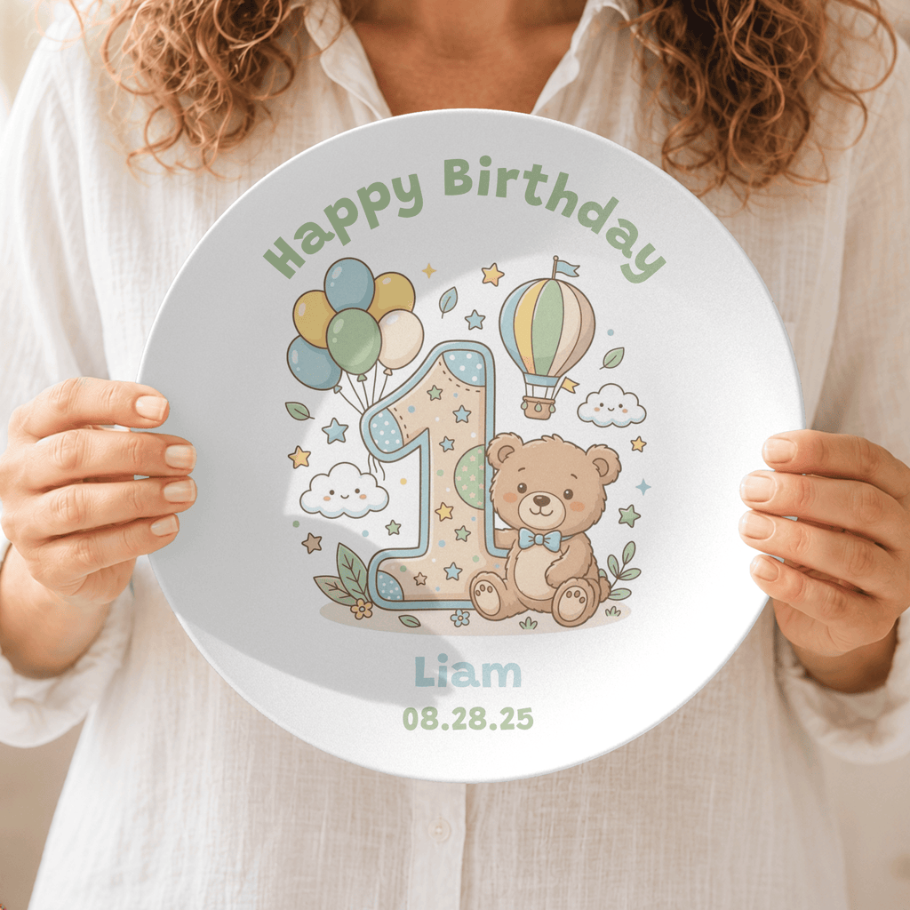 Personalized 1st Birthday Bear Balloon Plate by Lil Plate Shop
