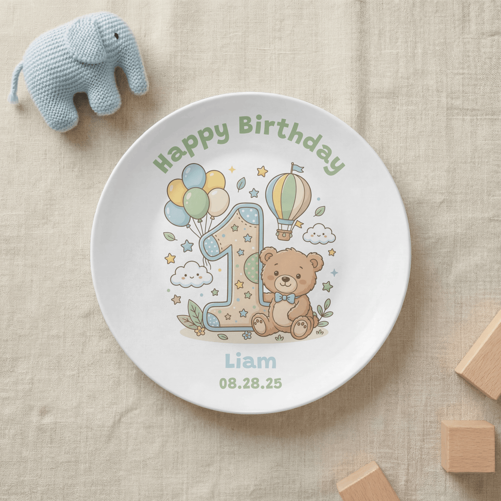 Personalized 1st Birthday Bear Balloon Plate by Lil Plate Shop