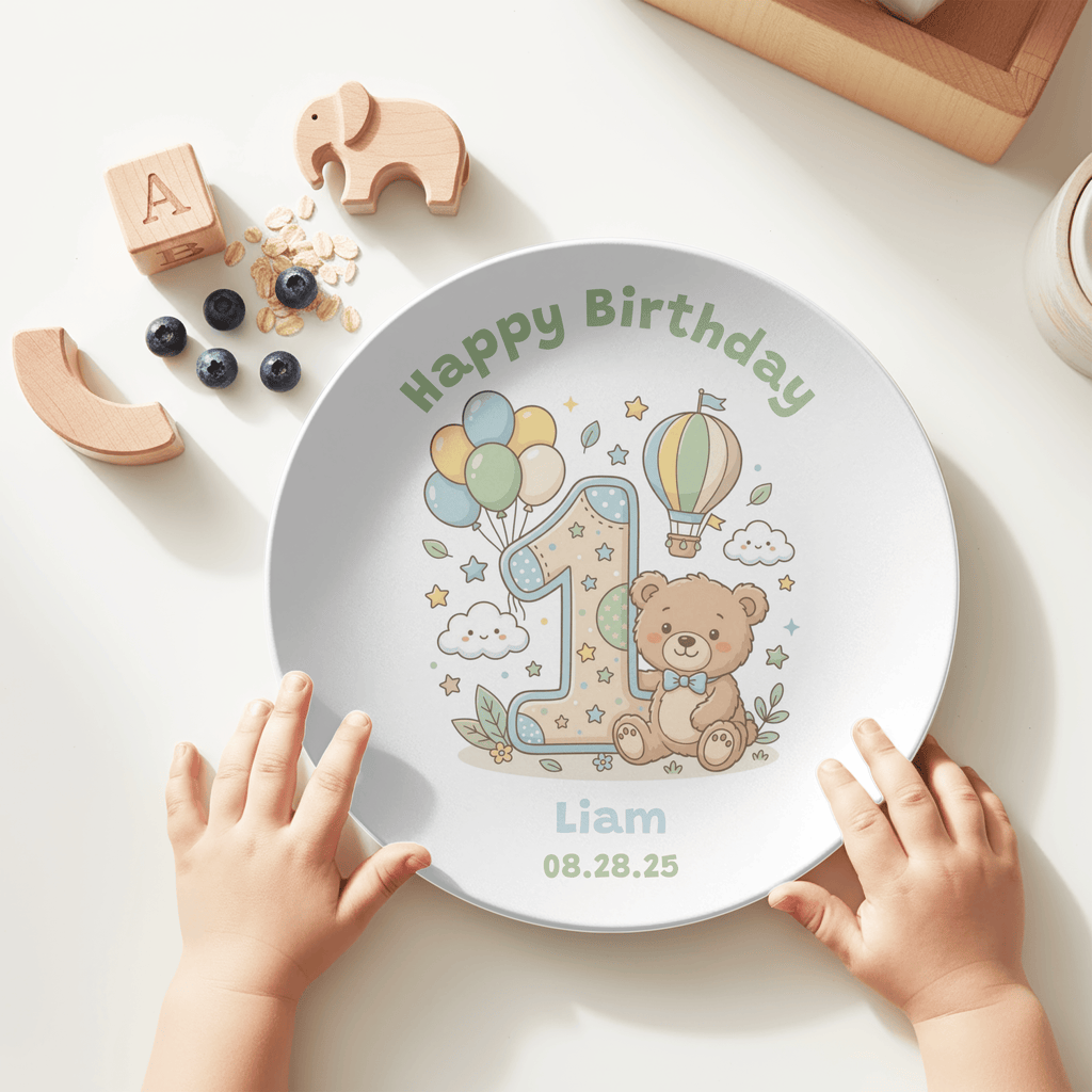 Personalized 1st Birthday Bear Balloon Plate by Lil Plate Shop