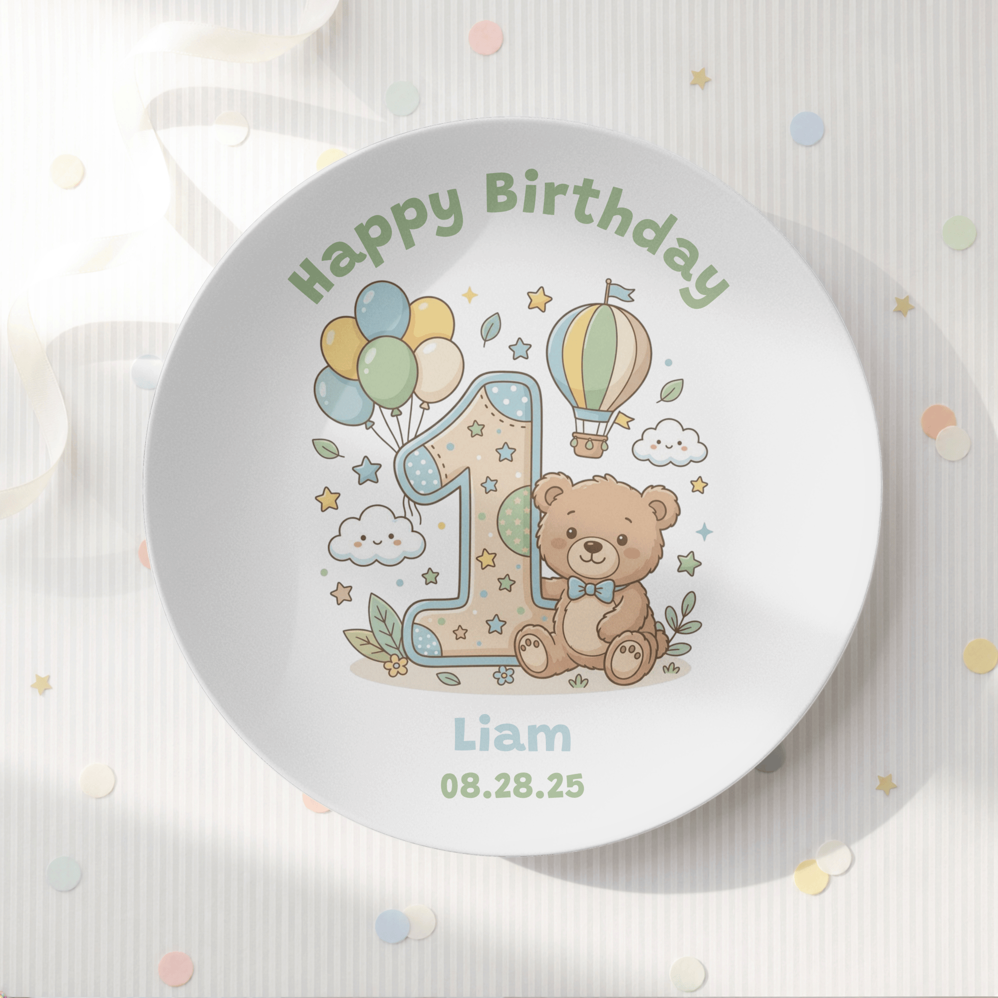 Personalized 1st Birthday Bear Balloon Plate by Lil Plate Shop