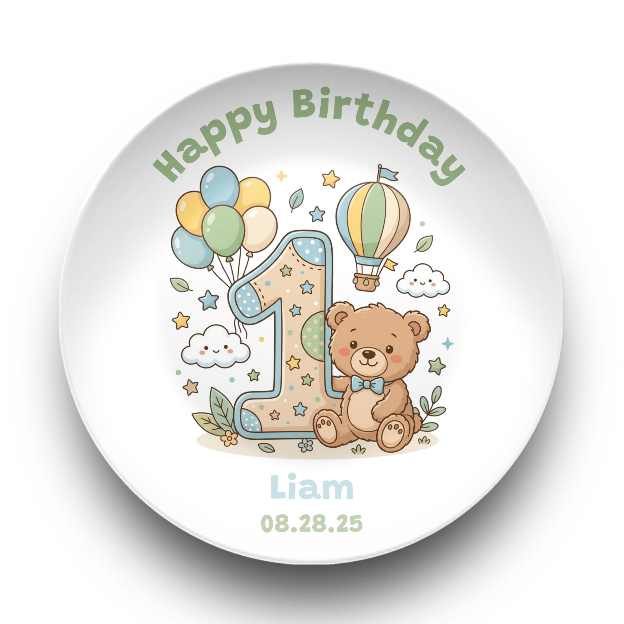 Personalized 1st Birthday Bear Balloon Plate Plate by Lil Plate Shop