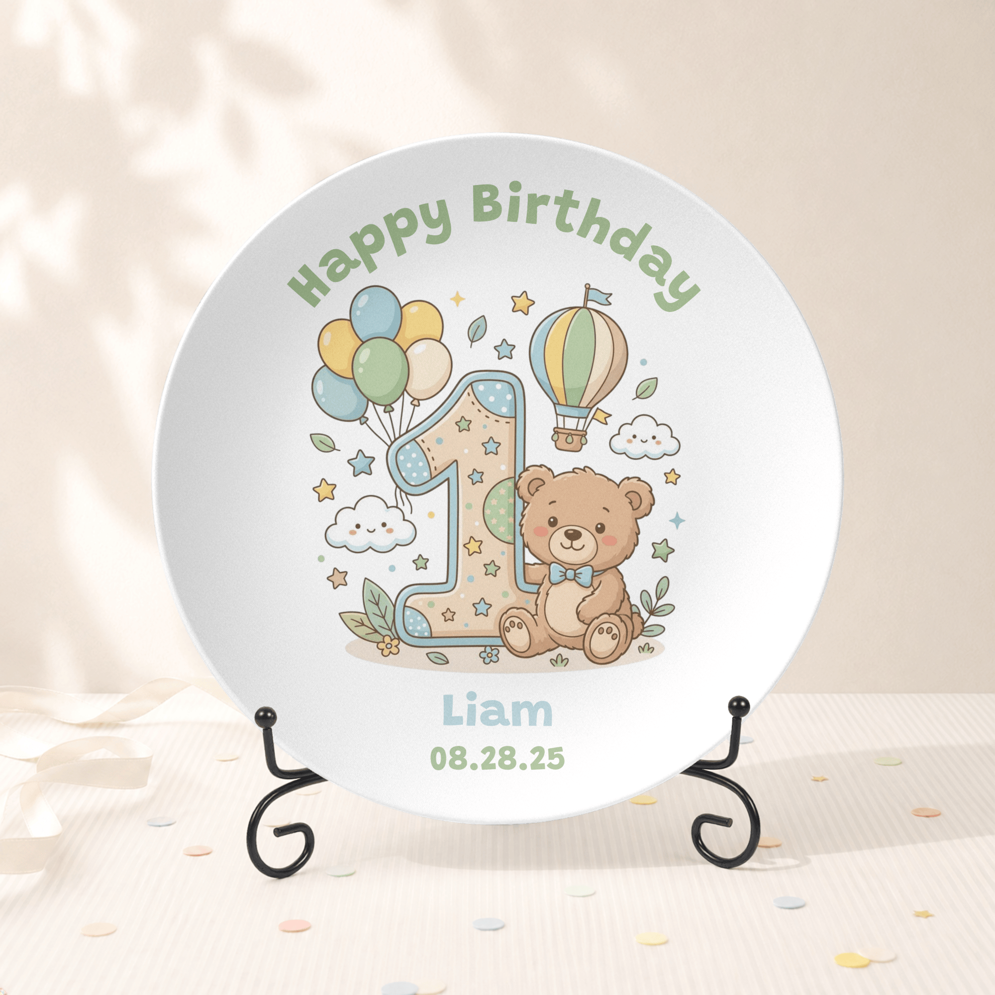 Personalized 1st Birthday Bear Balloon Plate Plate With Stand by Lil Plate Shop
