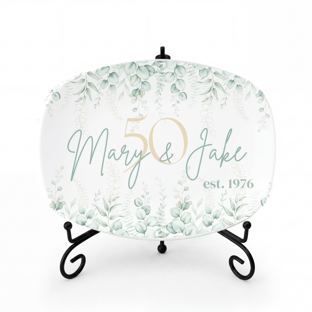 Personalized 50th Wedding Anniversary Platter Platter + Stand + Gift Box by Lil Plate Shop