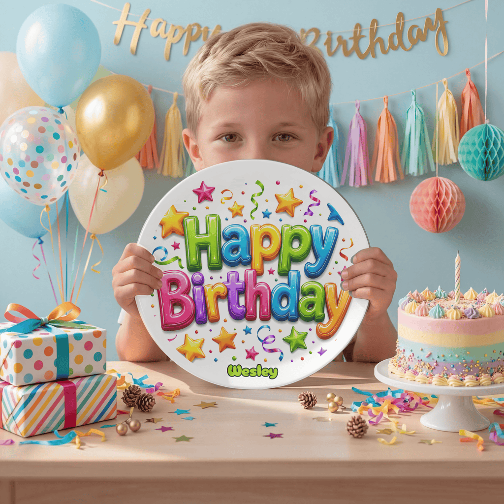 Personalized Balloon Confetti Birthday Plate by Lil Plate Shop