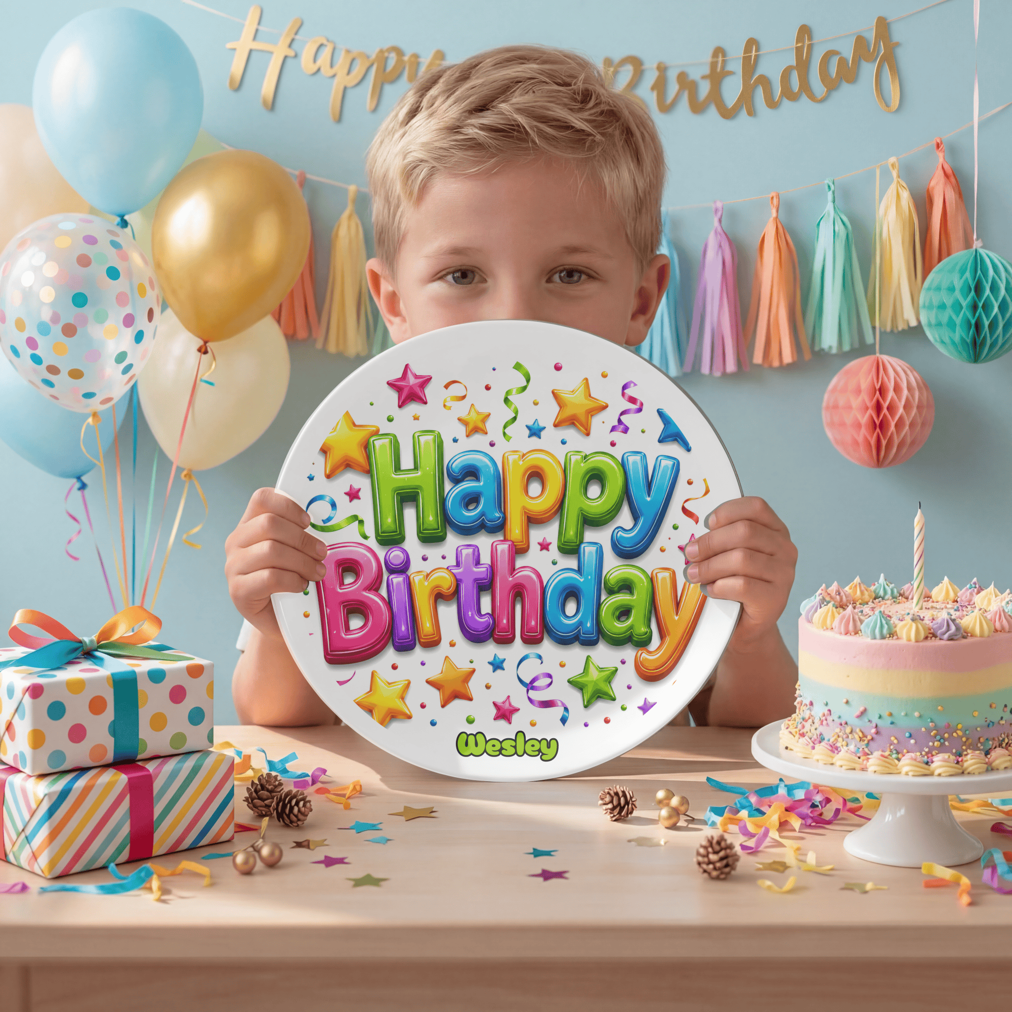 Personalized Balloon Confetti Birthday Plate by Lil Plate Shop
