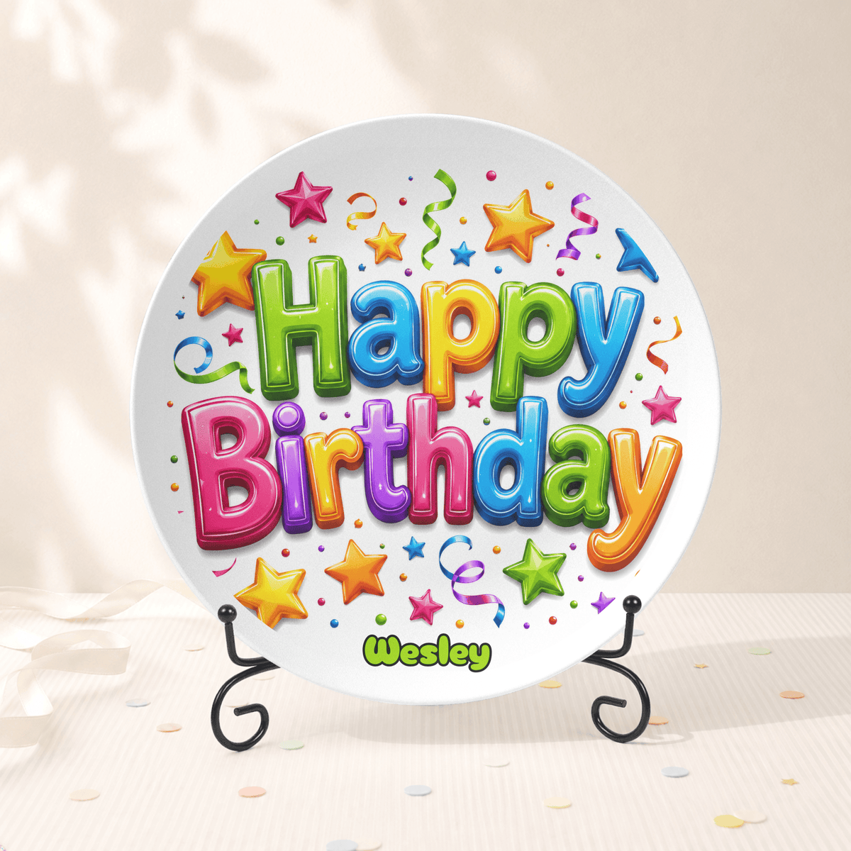 Personalized Balloon Confetti Birthday Plate Plate With Stand by Lil Plate Shop