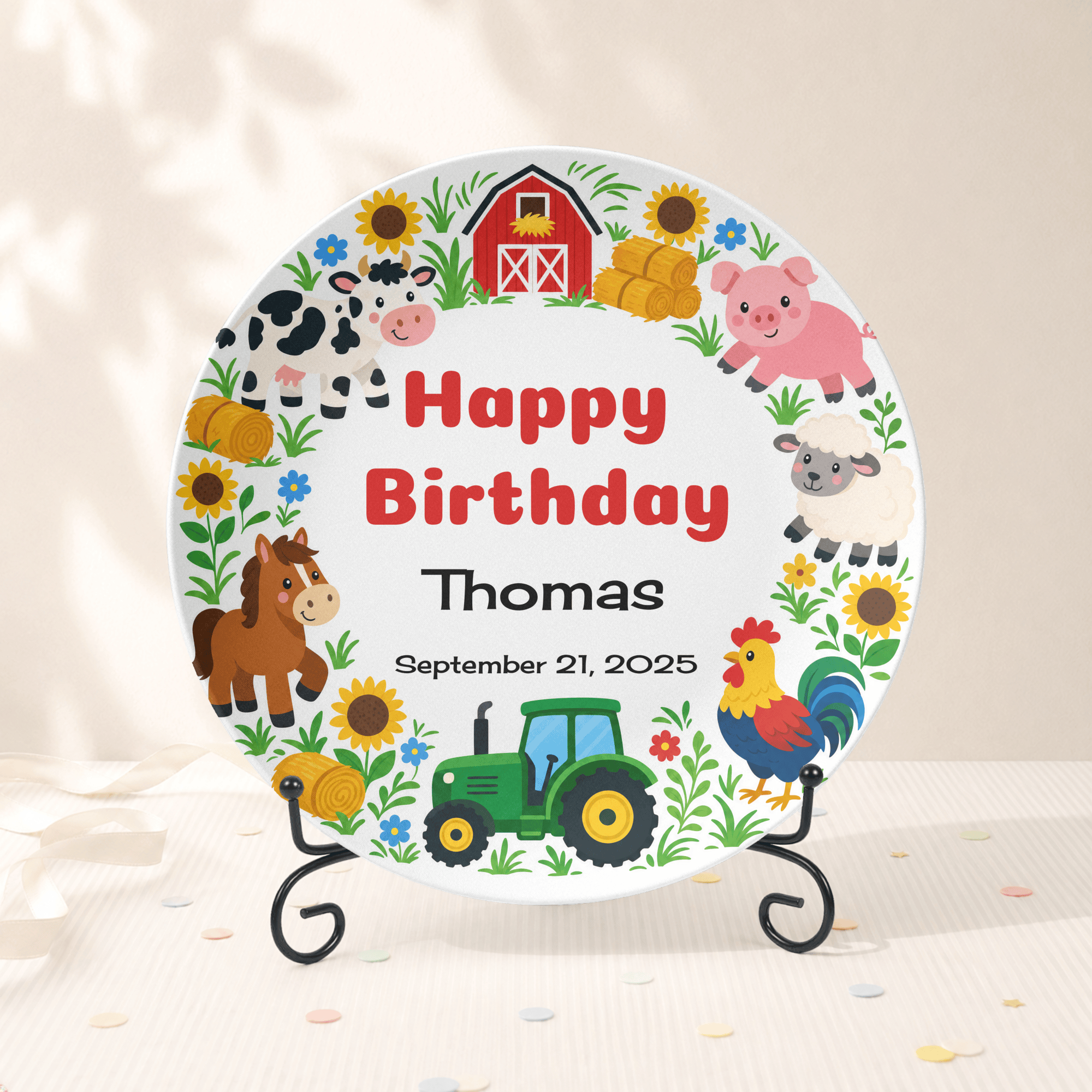 Personalized Barnyard Farm Birthday Plate Plate With Stand by Lil Plate Shop